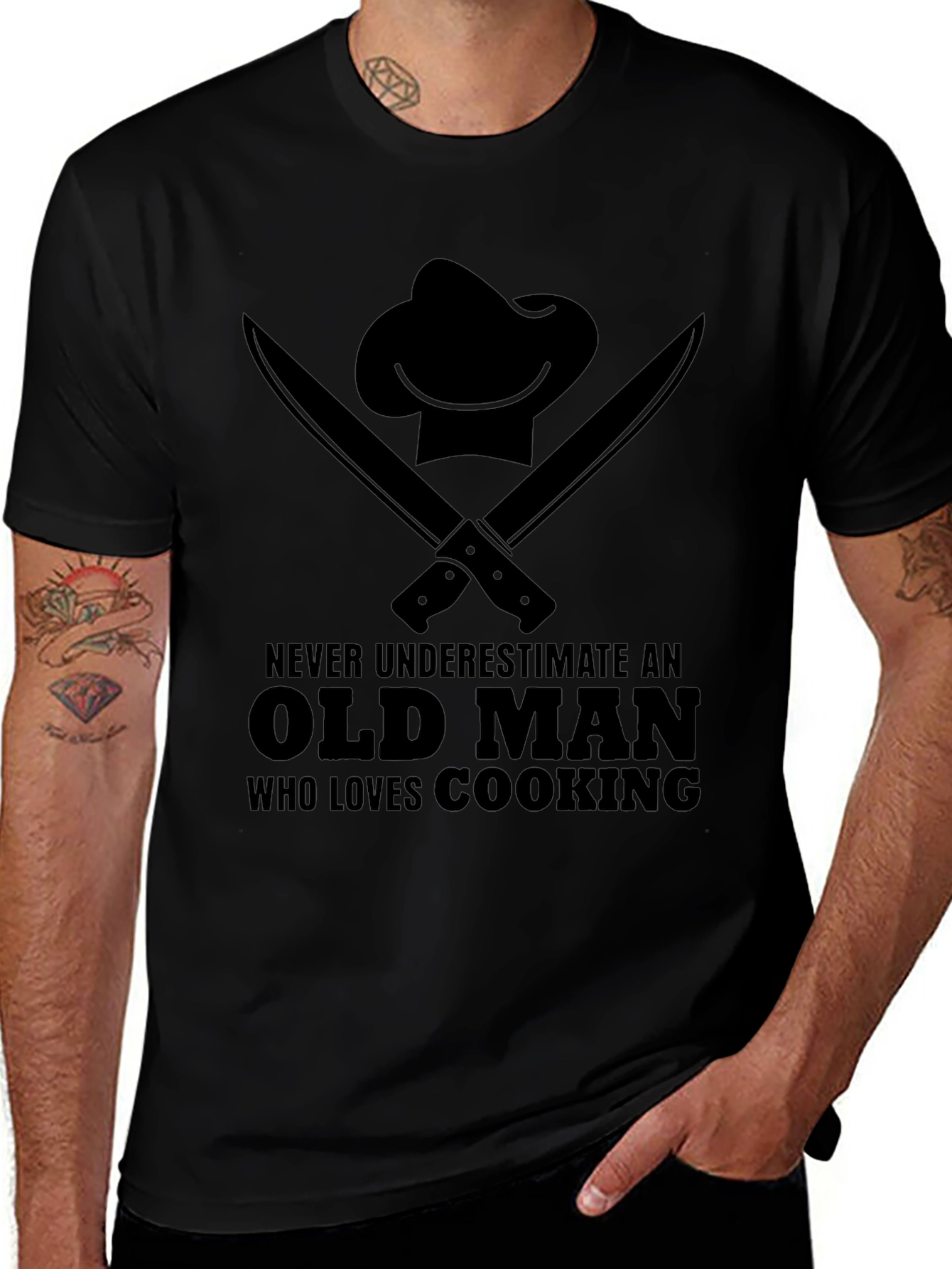 Old Man Cooking T-Shirt - Chef Hat Knife Graphic