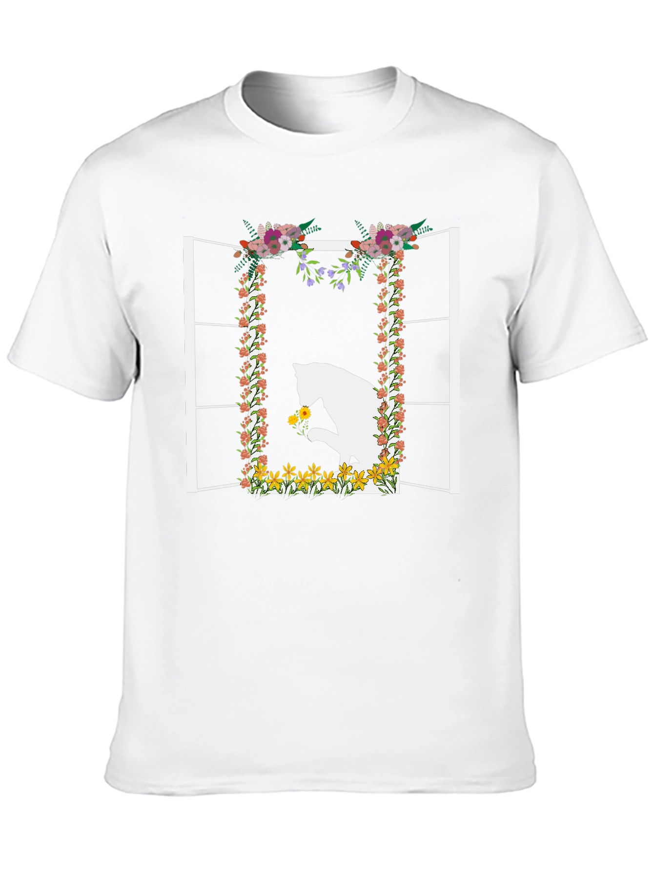 Floral Window Cat T-Shirt