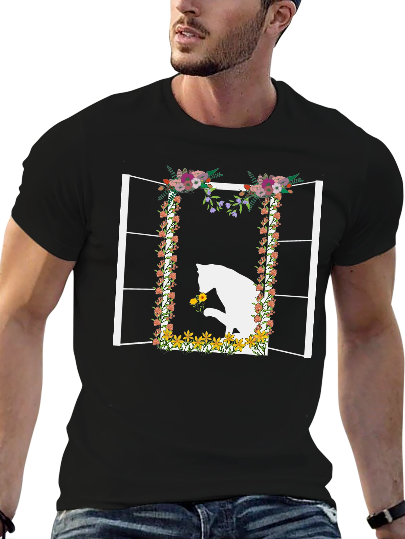 Floral Window Cat T-Shirt