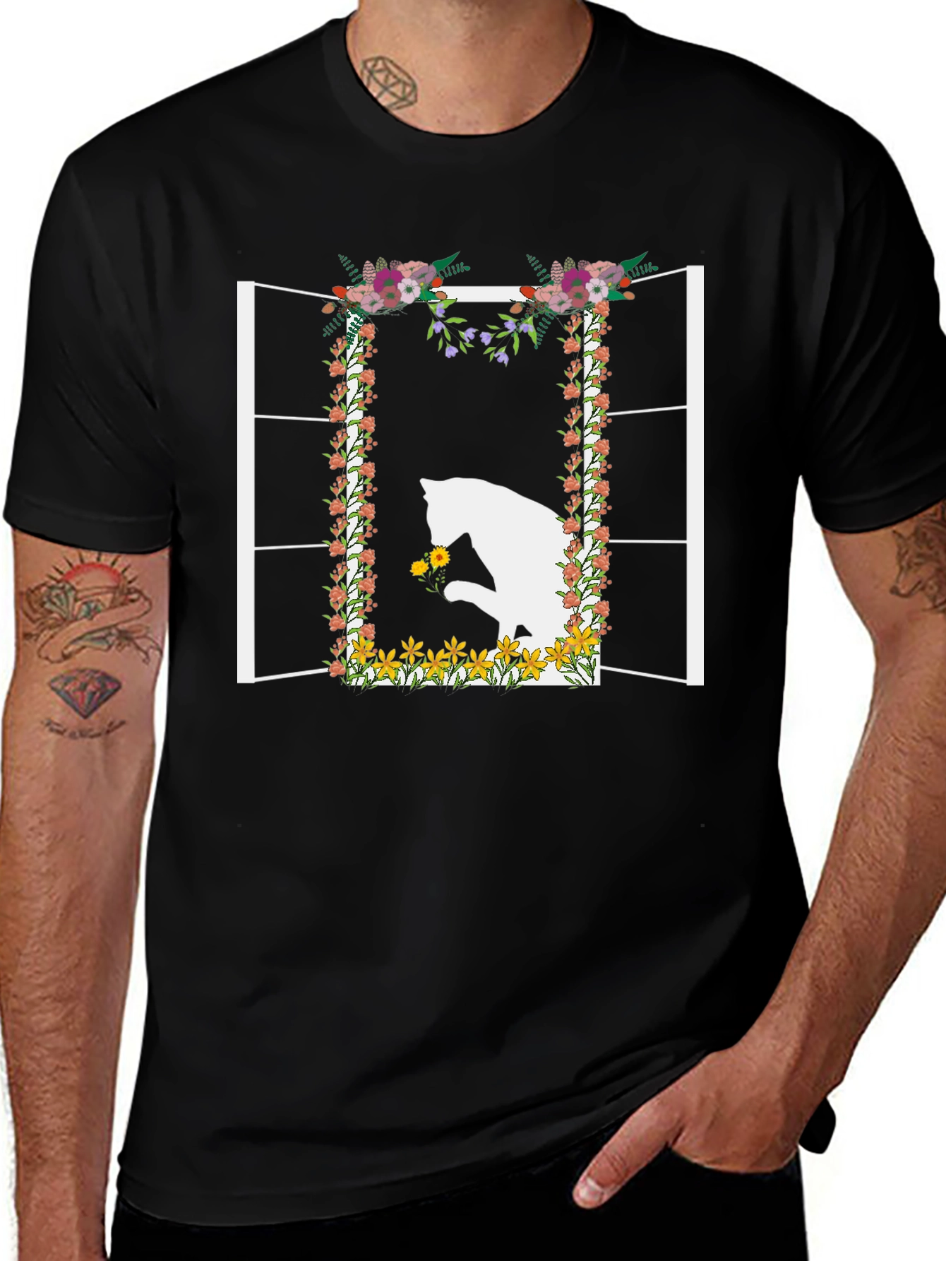 Floral Window Cat T-Shirt