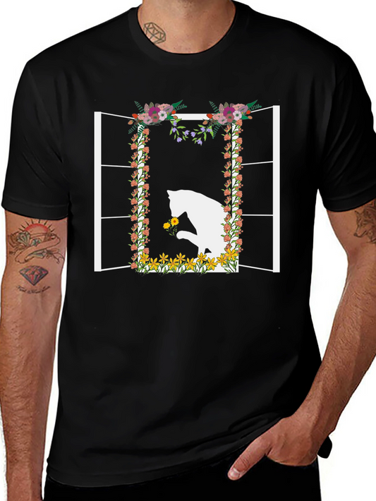 Floral Window Cat T-Shirt