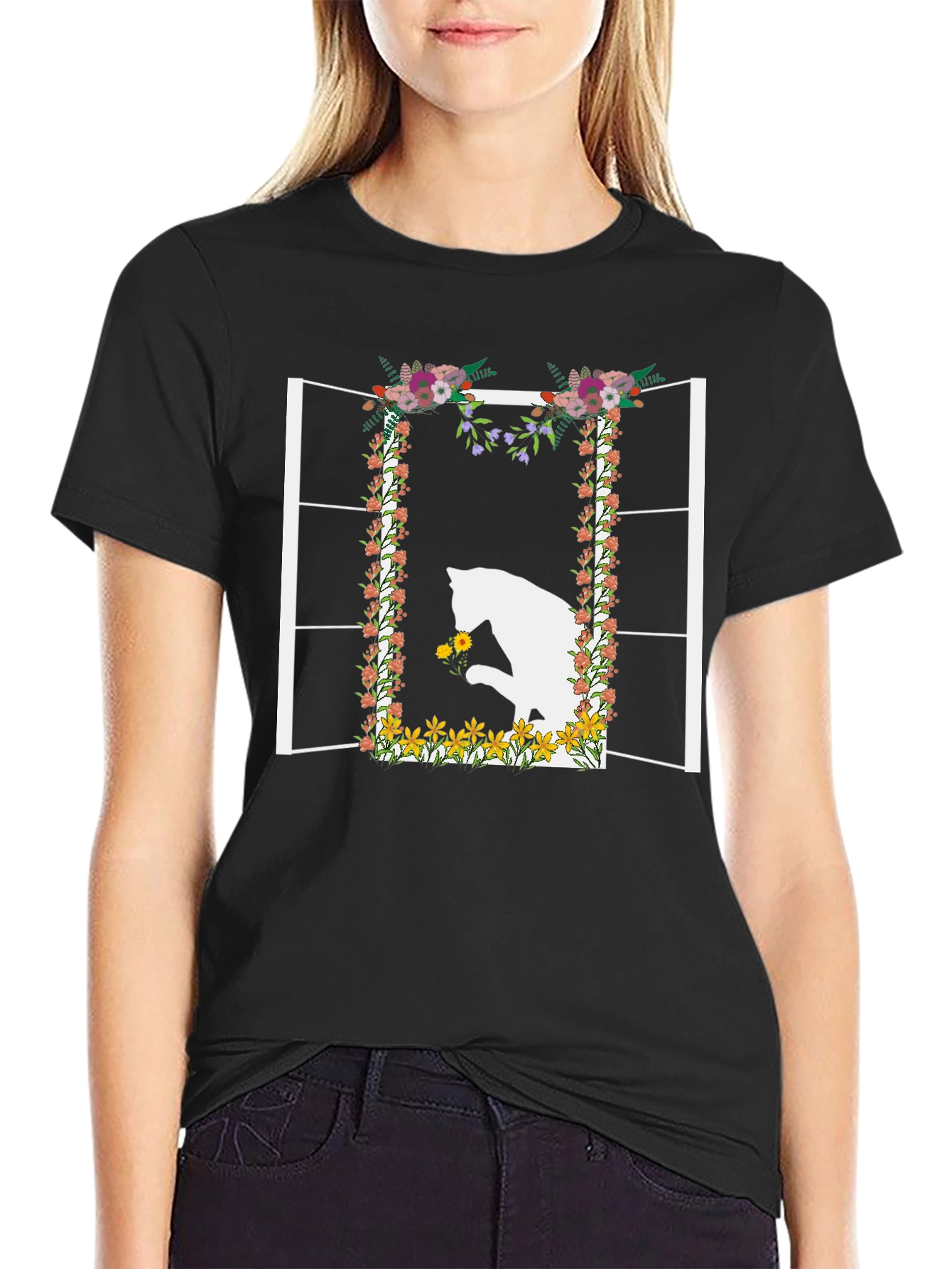 Floral Window Cat T-Shirt