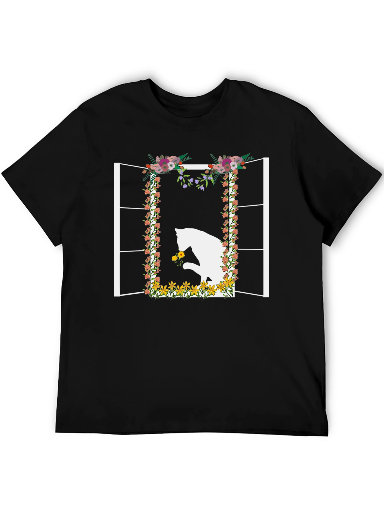 Floral Window Cat T-Shirt
