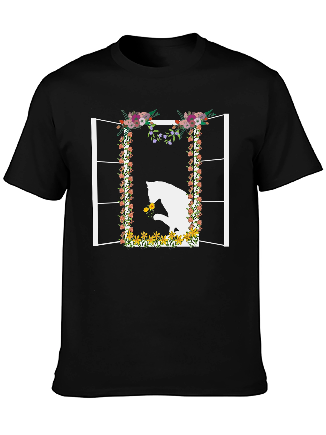 Floral Window Cat T-Shirt