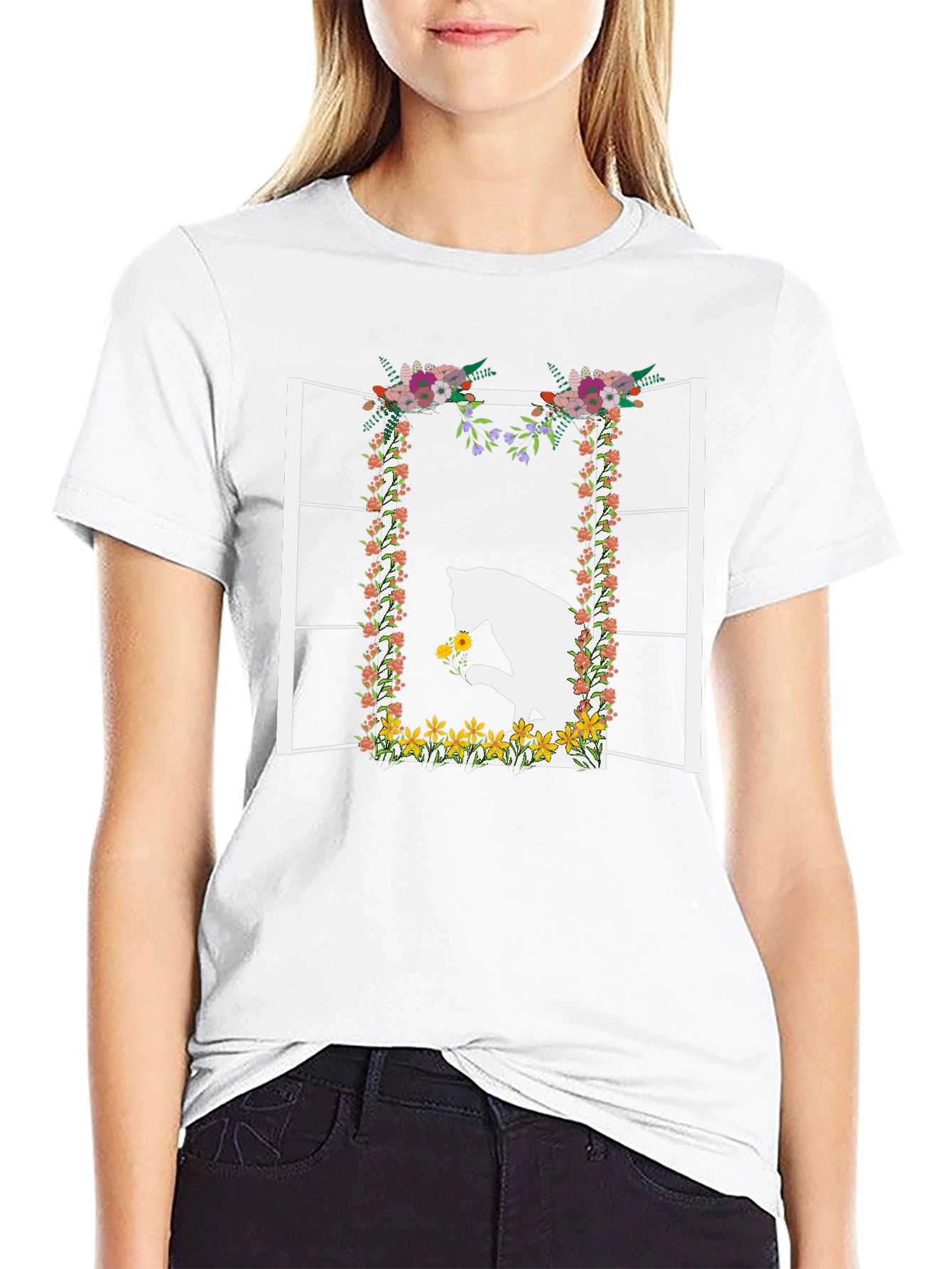 Floral Window Cat T-Shirt