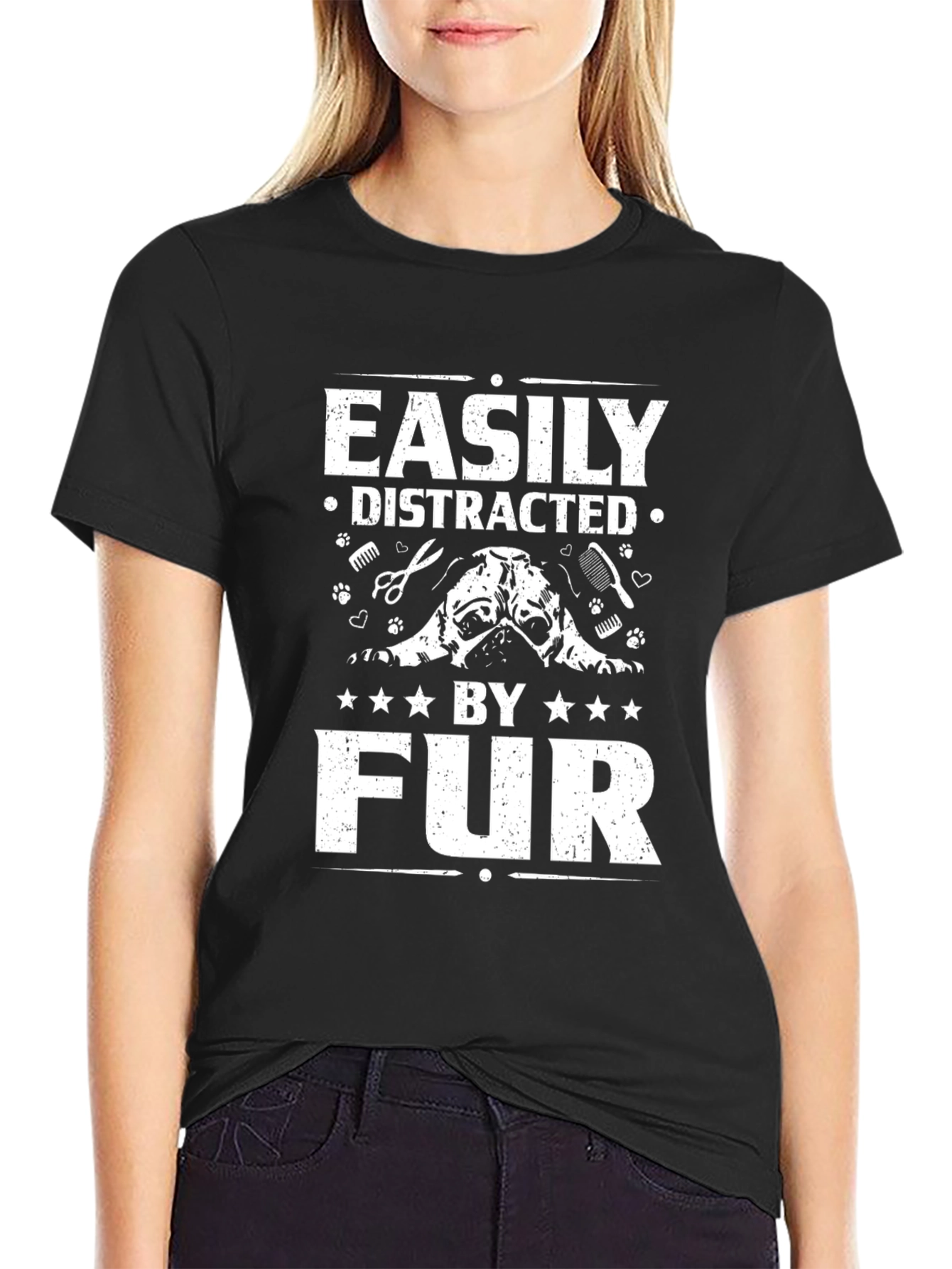 Easily Distracted By Fur Black T-Shirt