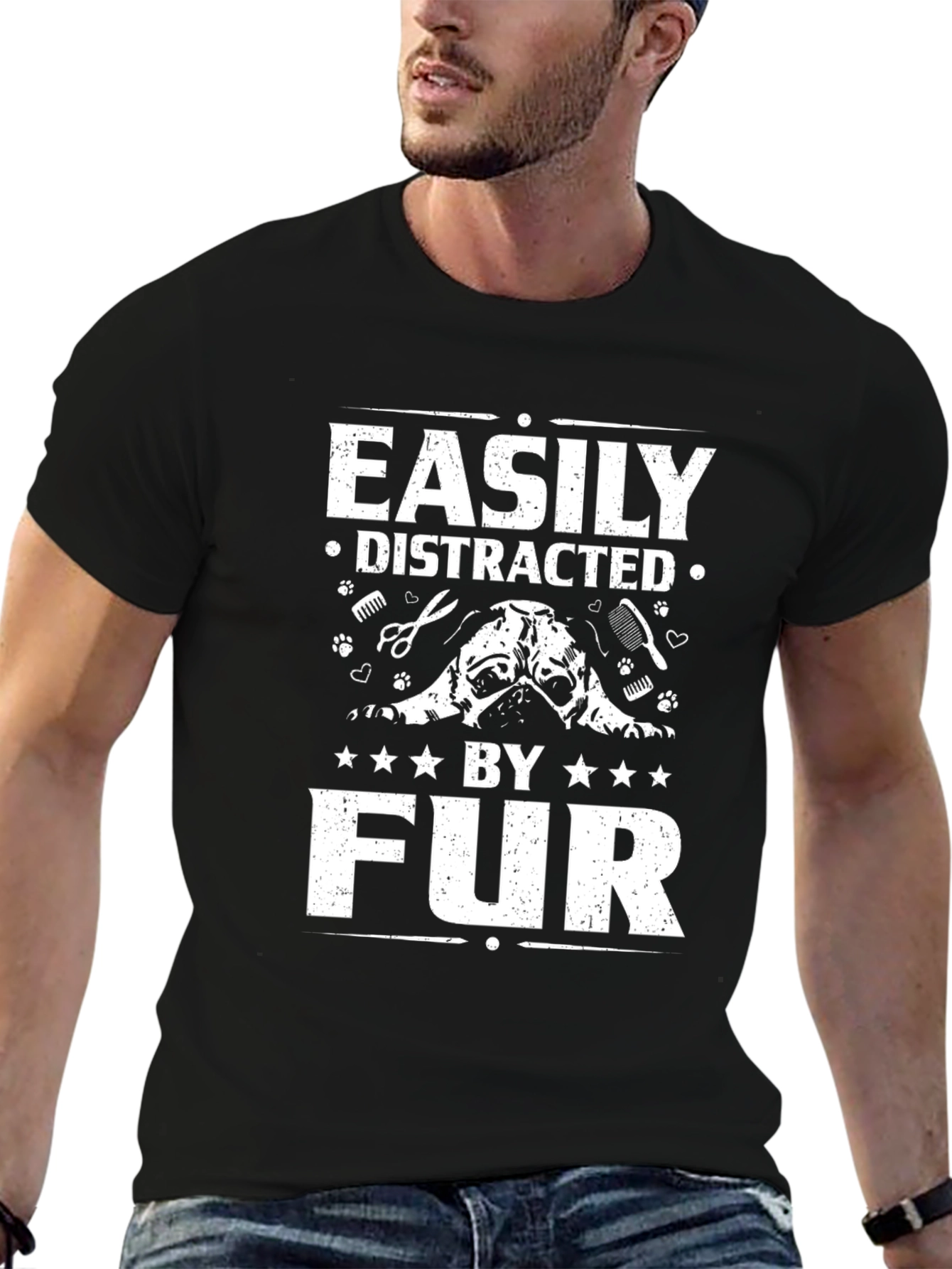 Easily Distracted By Fur Black T-Shirt