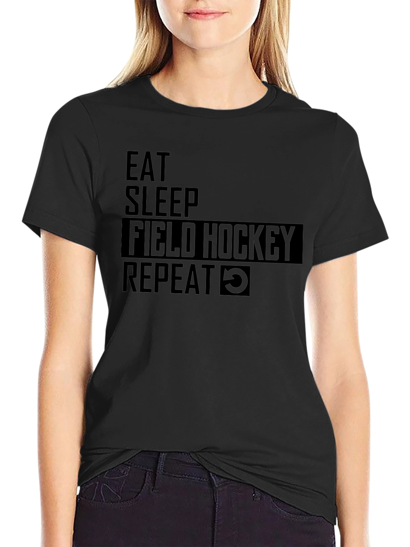 Eat Sleep Field Hockey Repeat Black T-Shirt