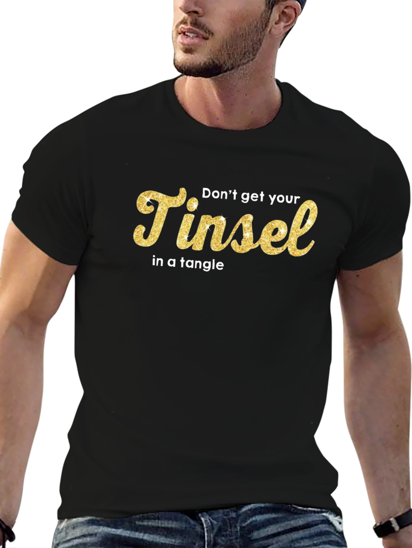 Dont Get Your Tinsel in a Tangle Black T-Shirt