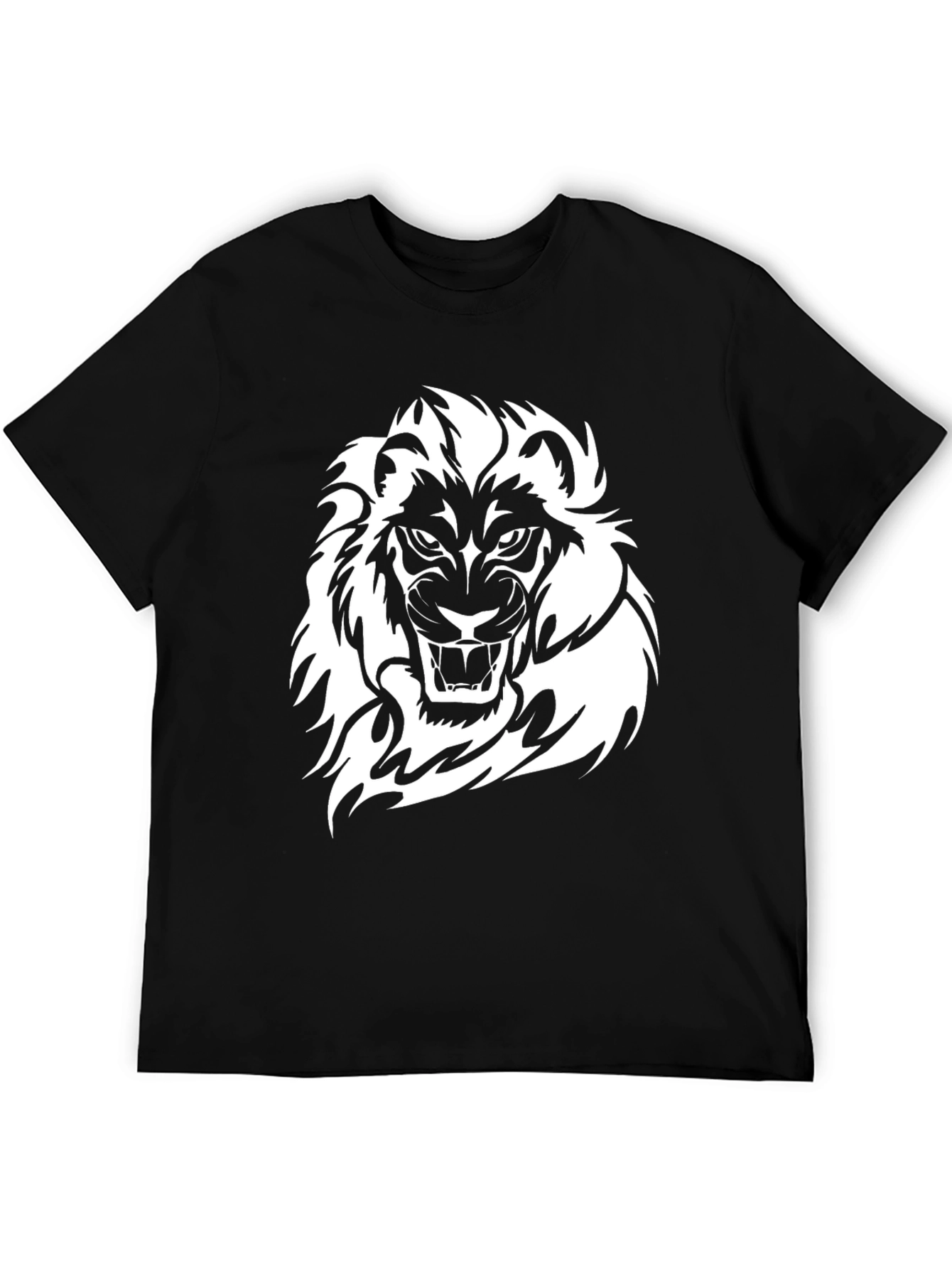 Black T-Shirt with White Lion Graphic