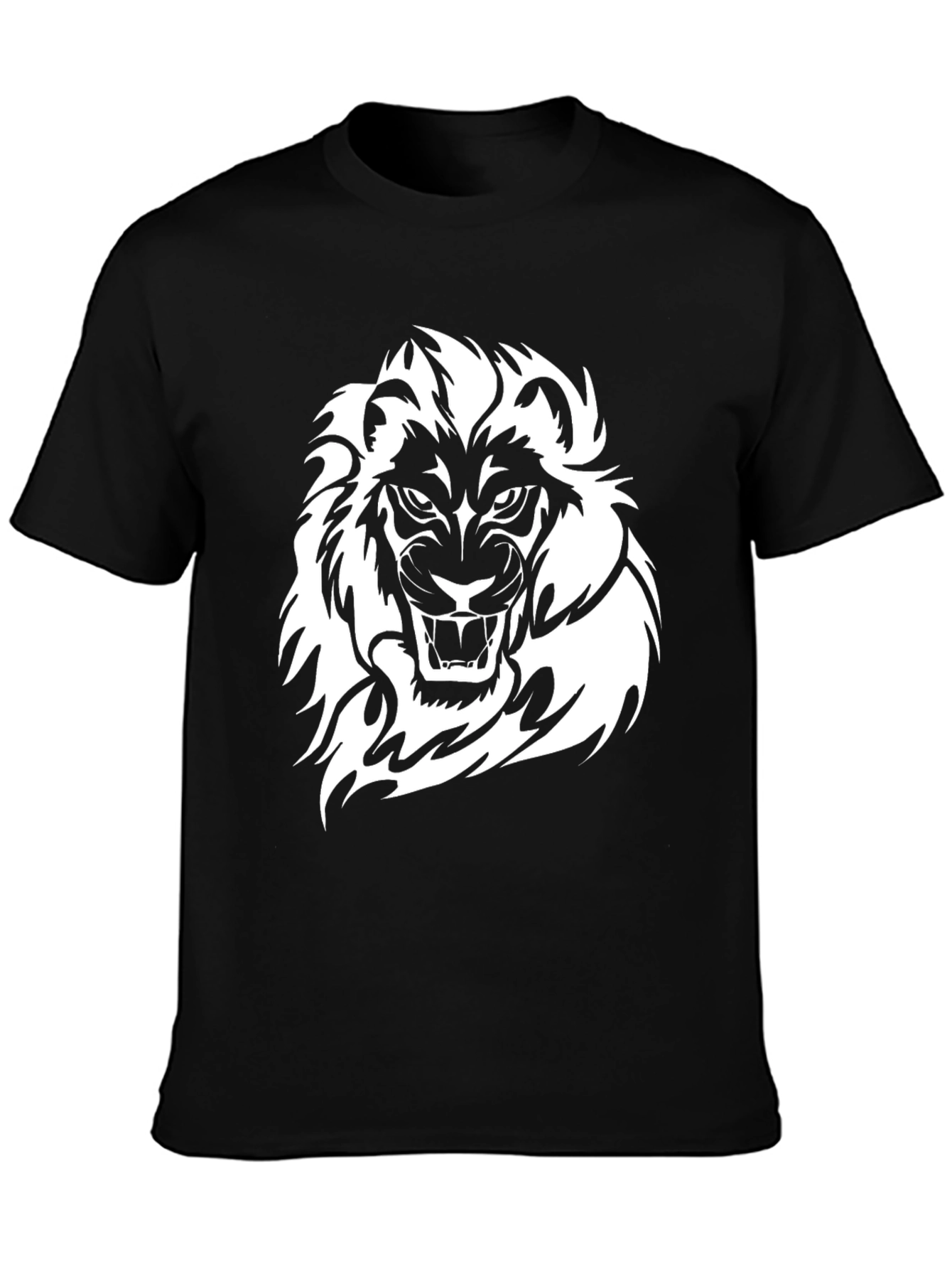 Black T-Shirt with White Lion Graphic