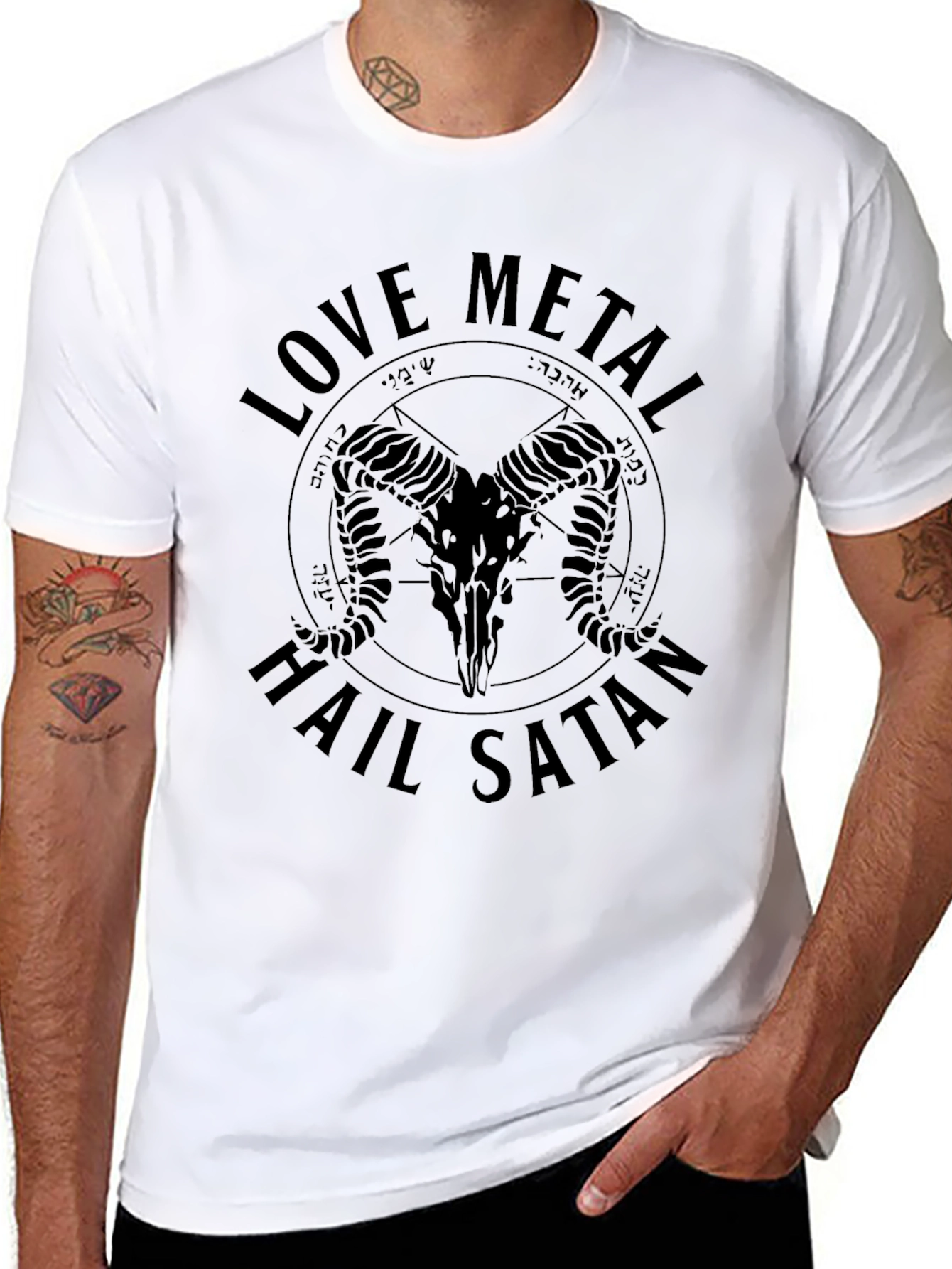 Love Metal Hail Satan Graphic T-Shirt