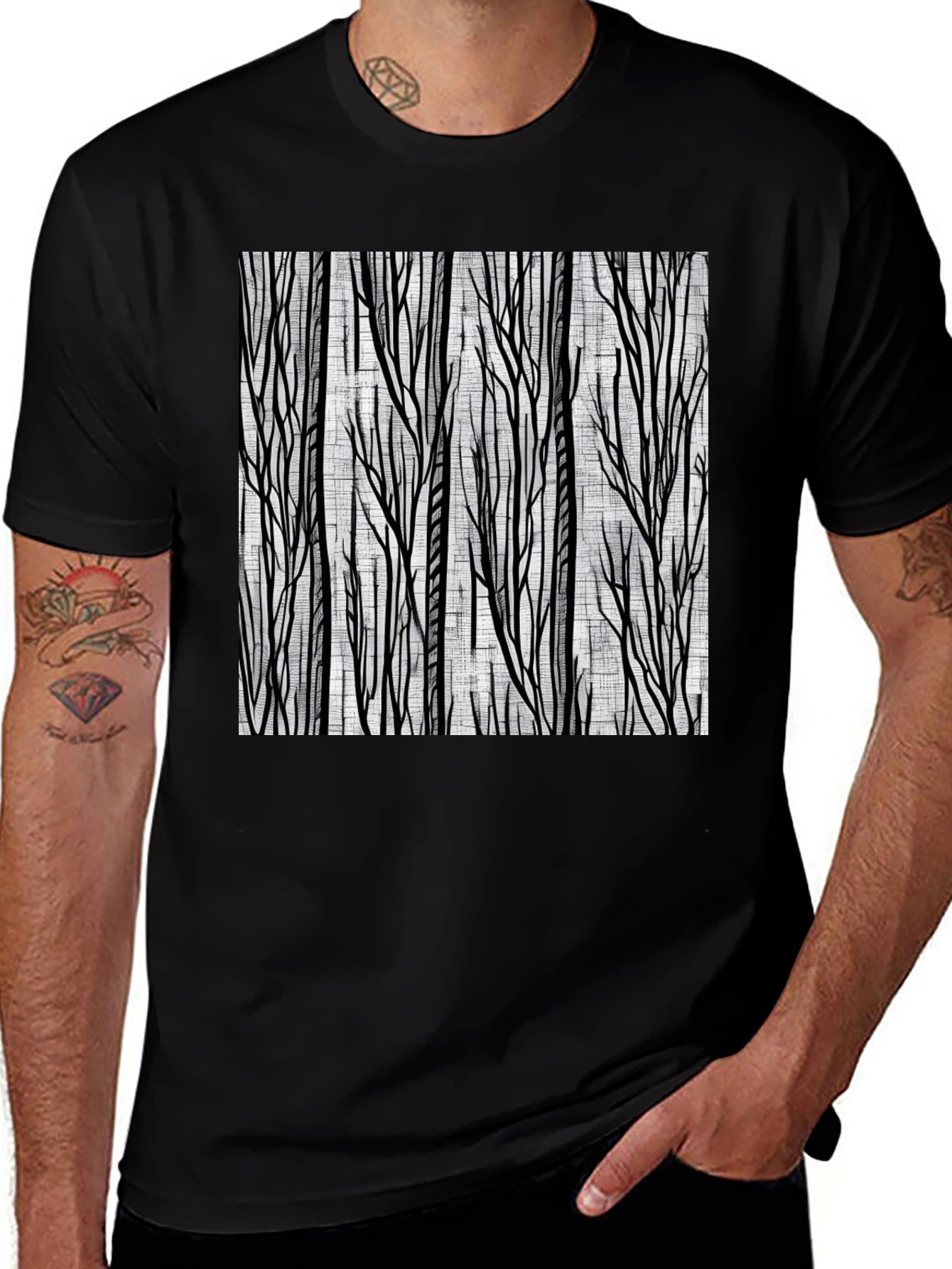 Abstract Tree Branch Graphic Tee - Black