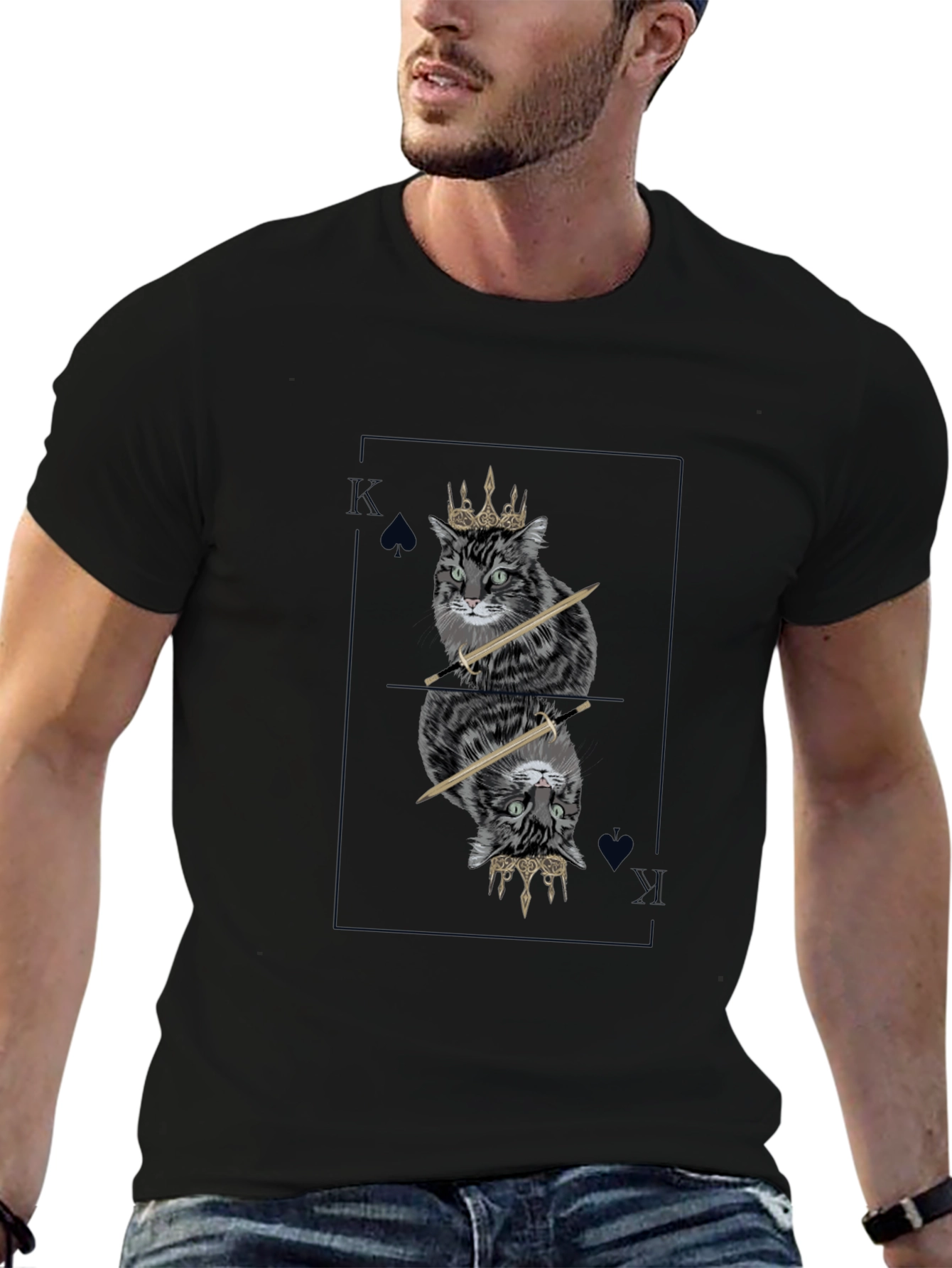 King Cat T-Shirt - Spade Card Design