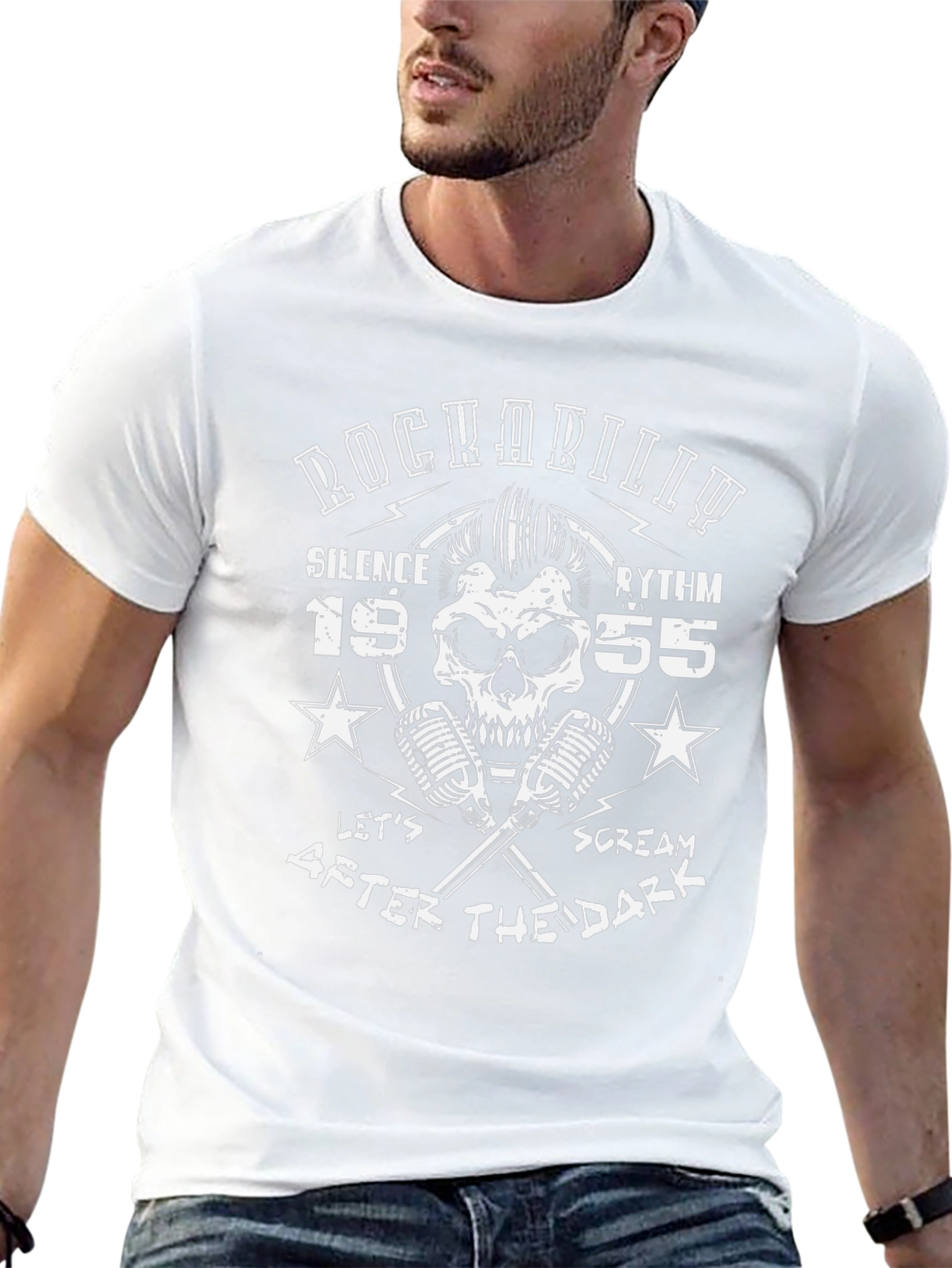Rockabilly Skull T-Shirt: Silence Rhythm After Dark