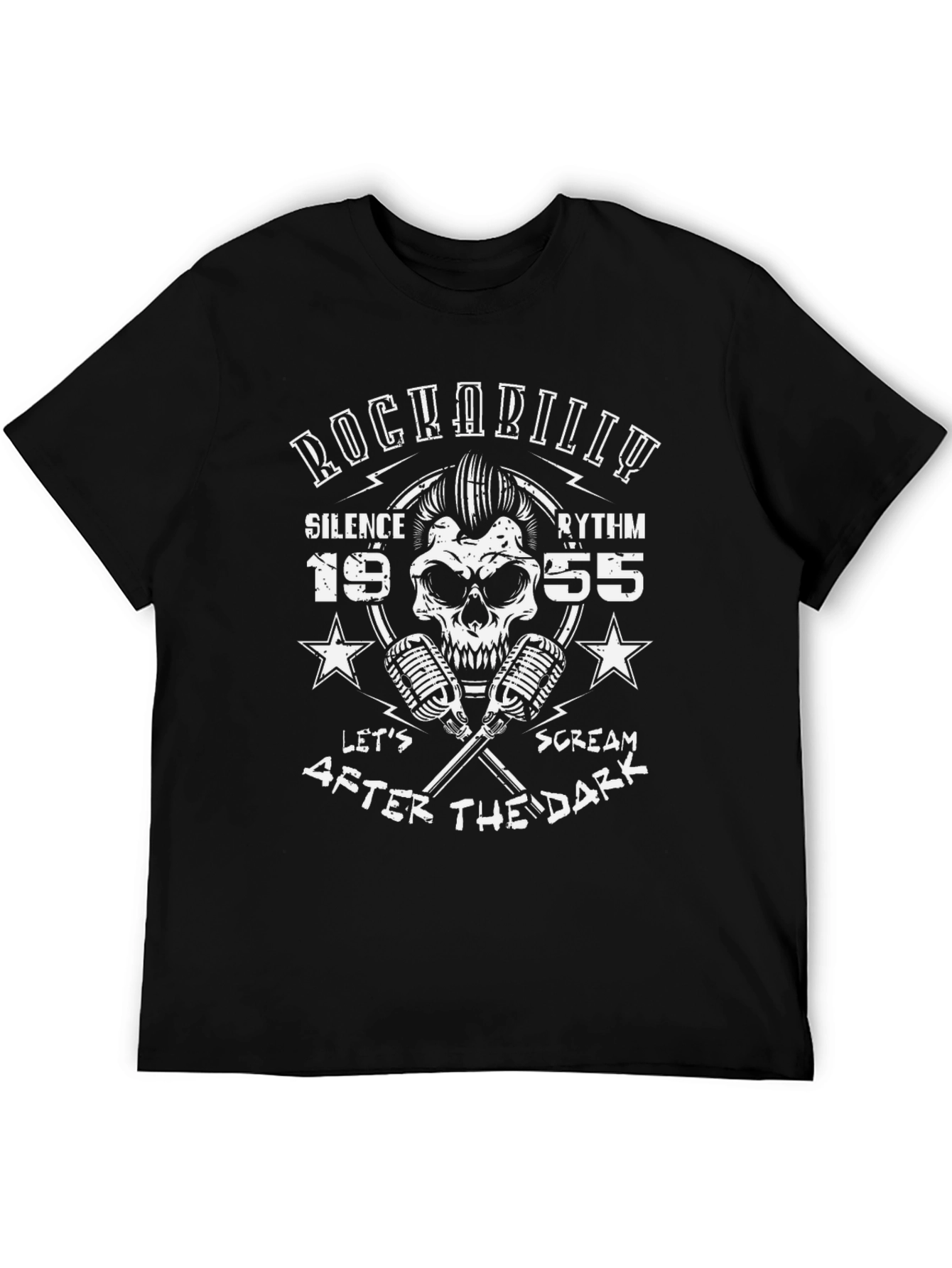 Rockabilly Skull T-Shirt: Silence Rhythm After Dark