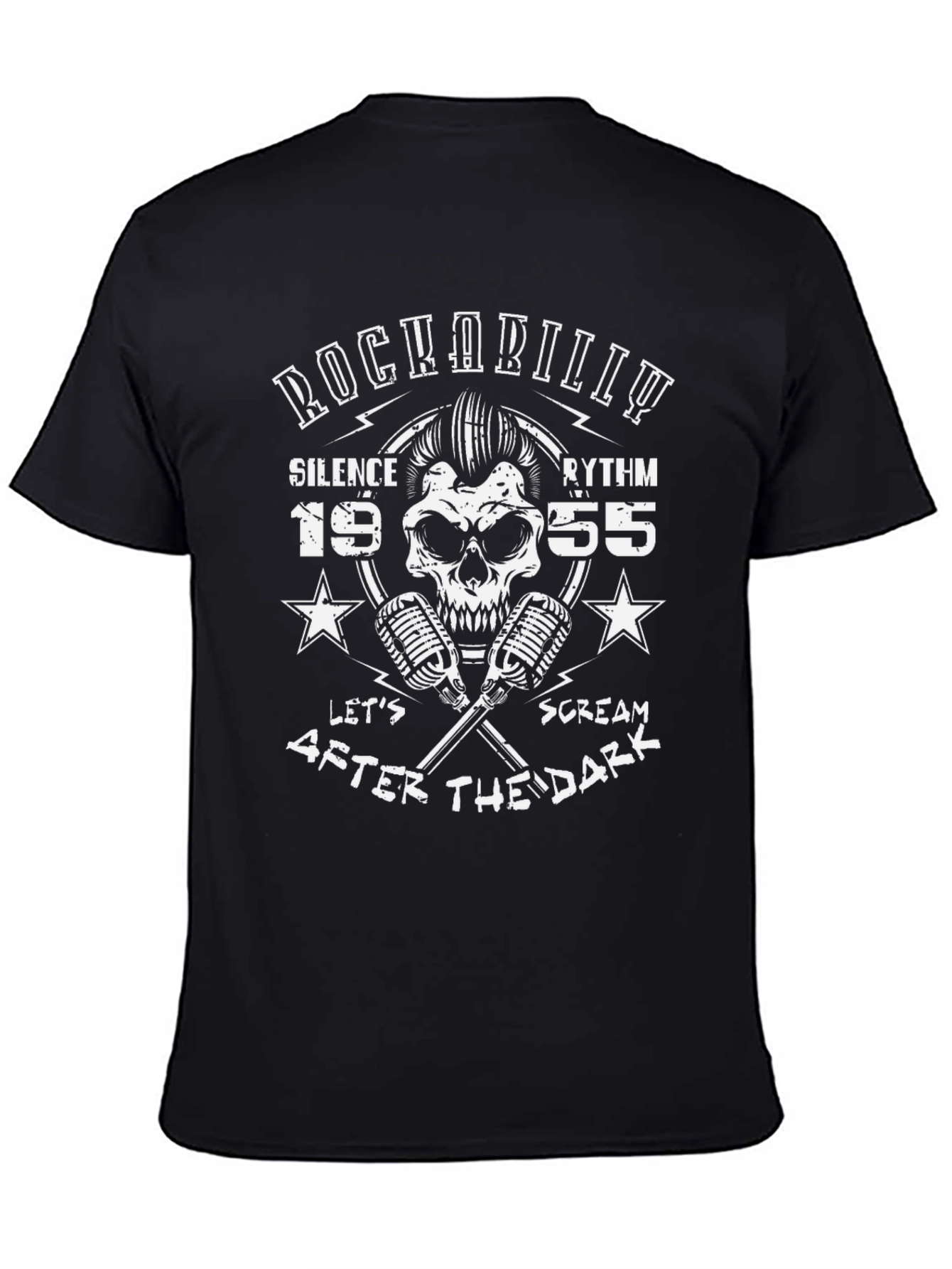 Rockabilly Skull T-Shirt: Silence Rhythm After Dark