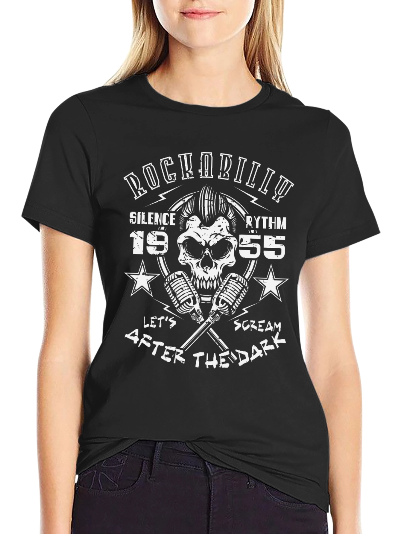 Rockabilly Skull T-Shirt: Silence Rhythm After Dark