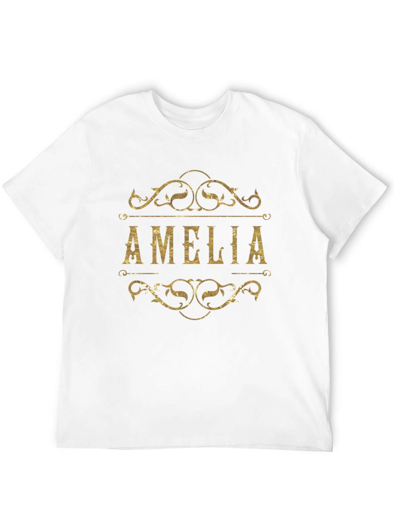 Personalized Amelia Name Gold Print Black T-Shirt