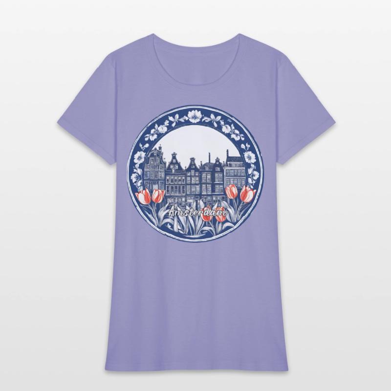 Amsterdam Houses Red Tulips Dutch Blue