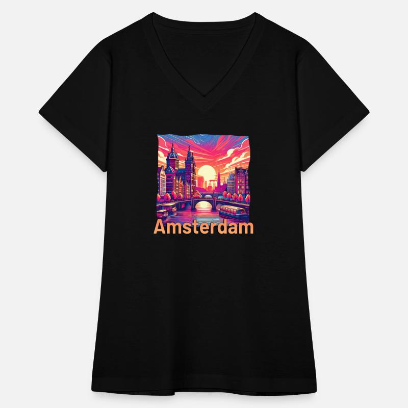 Amsterdam Sunset Canal Purple Grunge Design