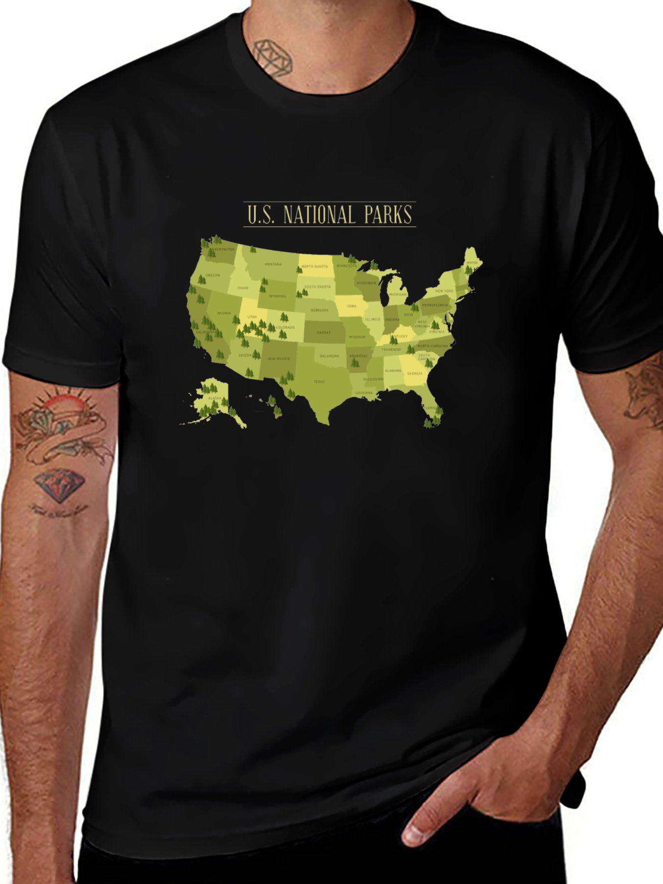 US National Parks Map T-Shirt - Black