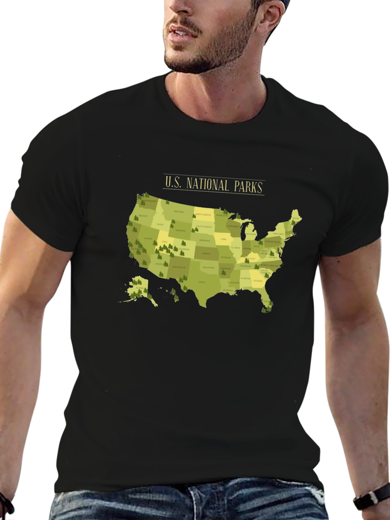 US National Parks Map T-Shirt - Black