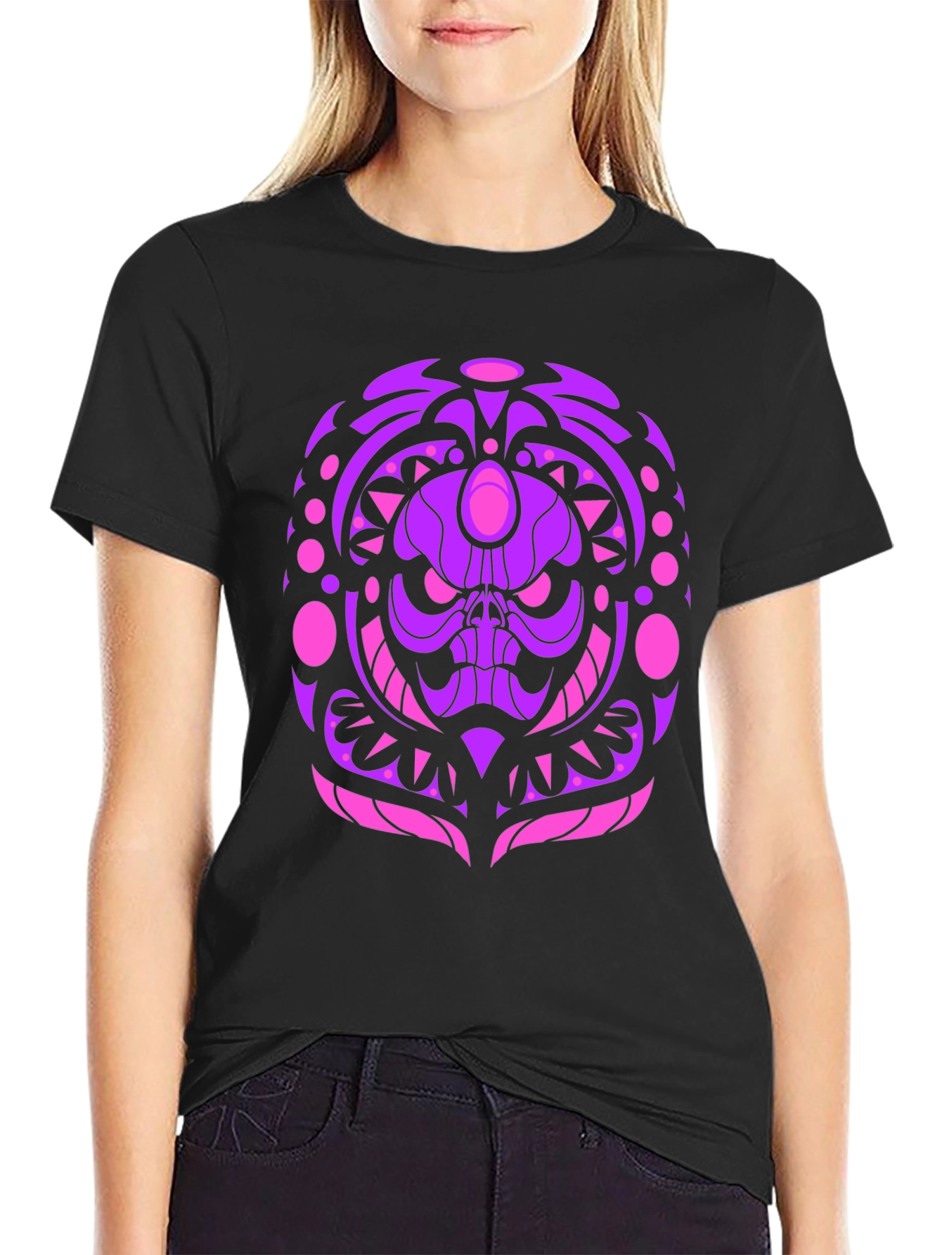 Skull Mandala Graphic Tee - Black Cotton Shirt