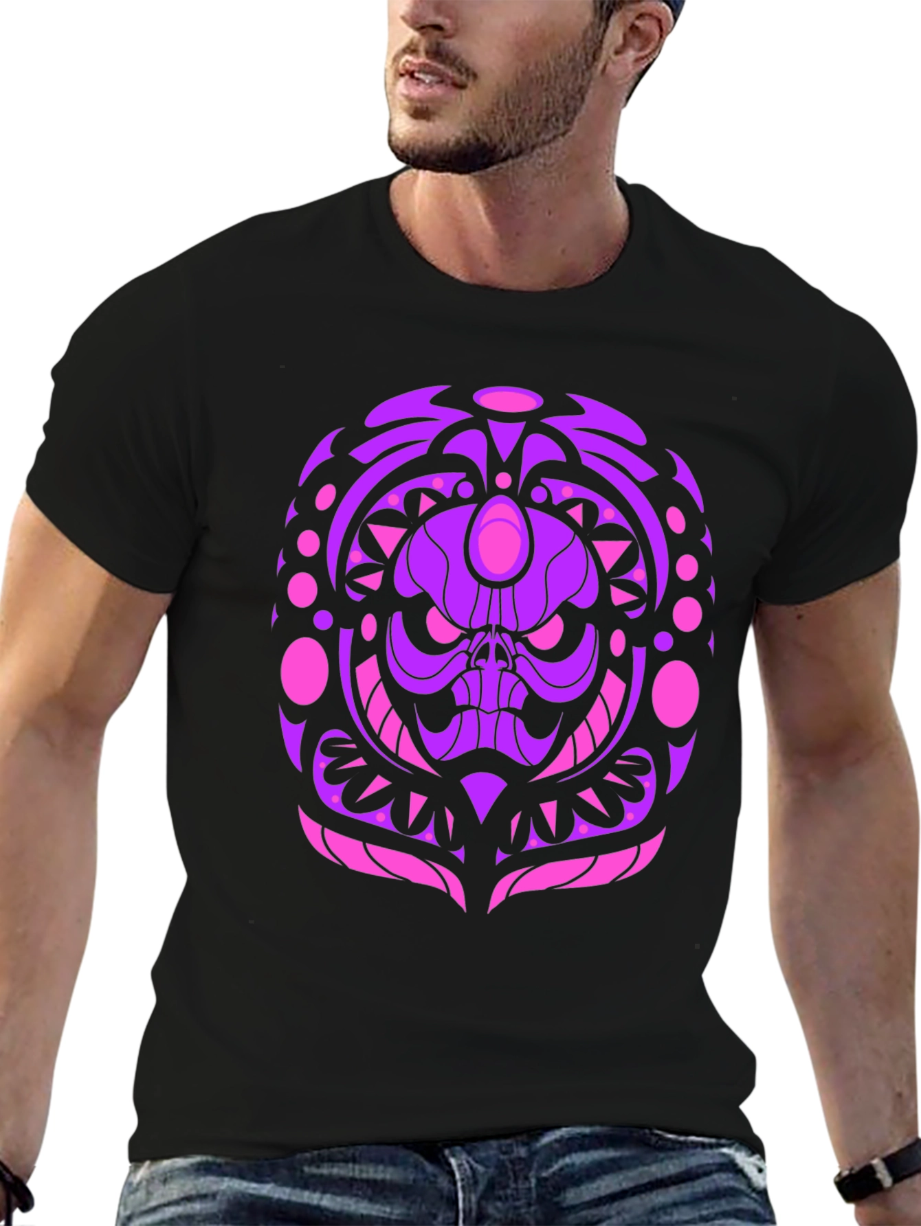 Skull Mandala Graphic Tee - Black Cotton Shirt