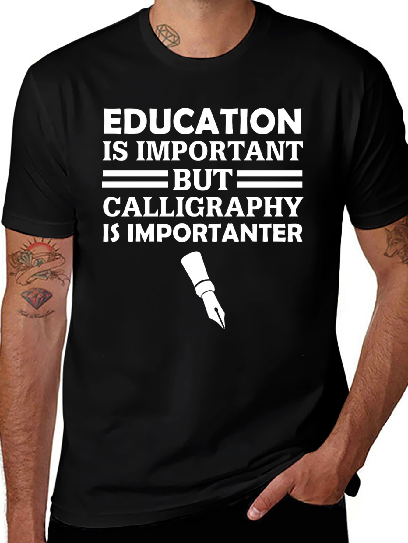 Funny Calligraphy T-Shirt: Education vs. Ink