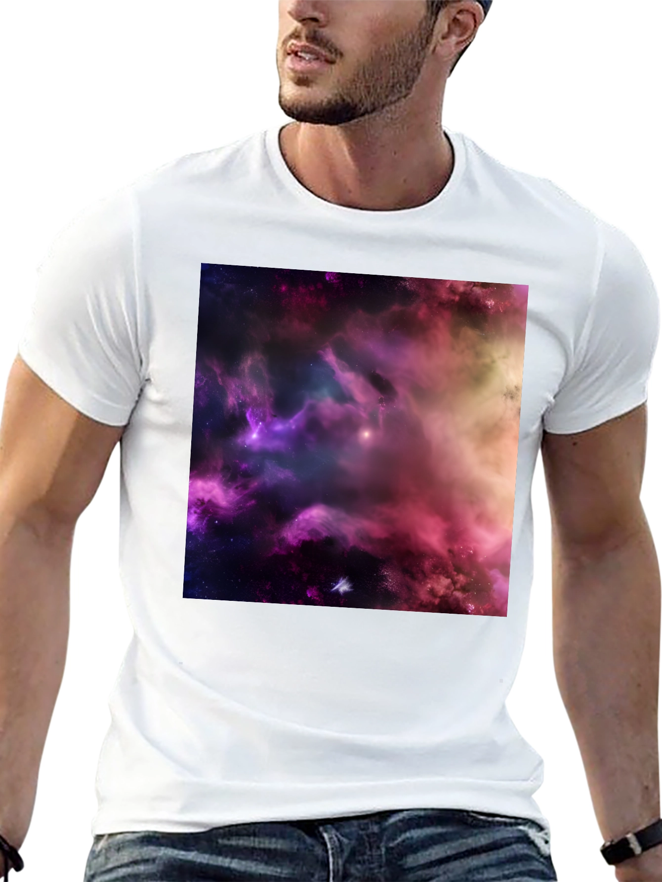 Cosmic Nebula Graphic Print Black T-Shirt