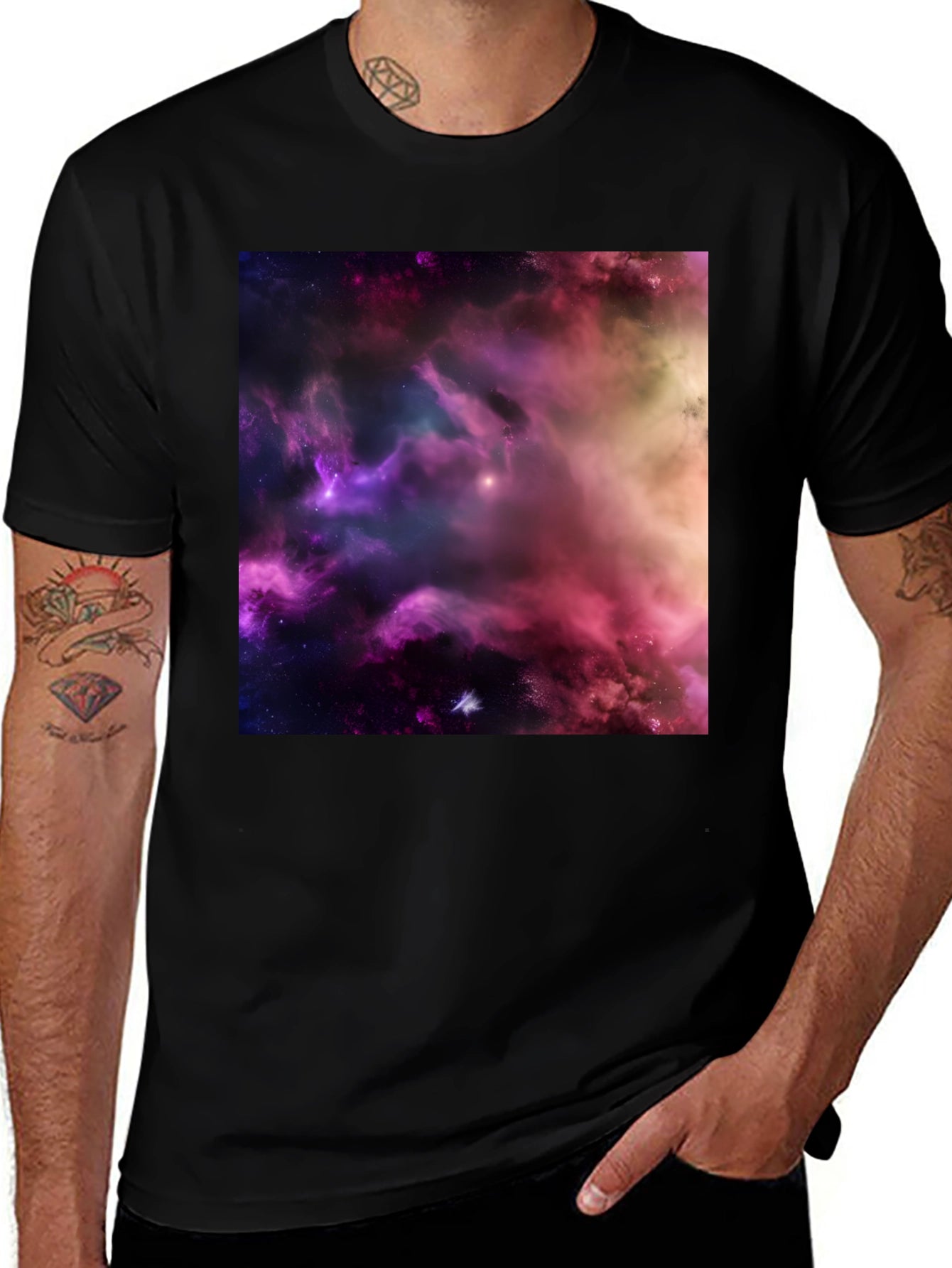 Cosmic Nebula Graphic Print Black T-Shirt
