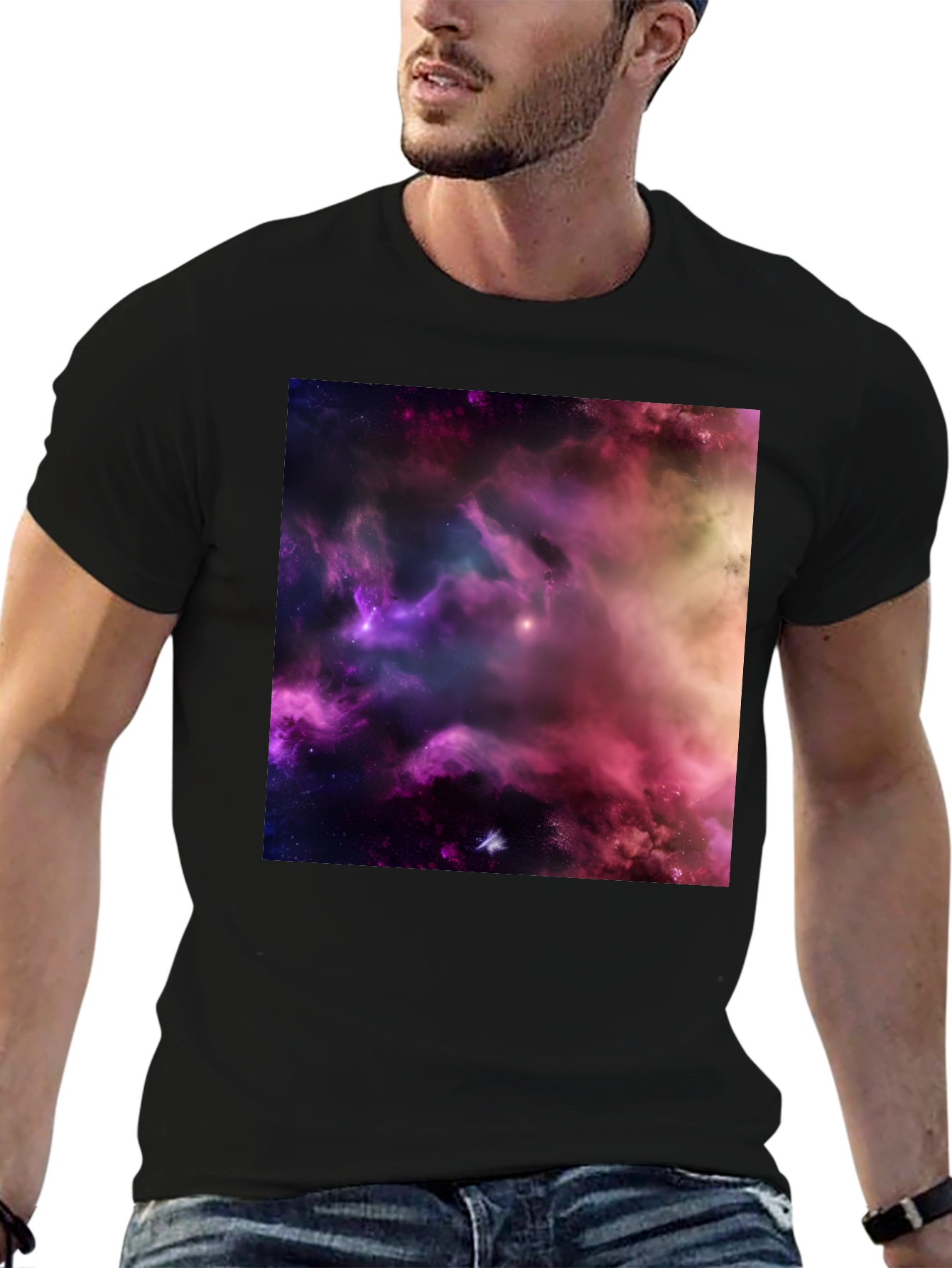 Cosmic Nebula Graphic Print Black T-Shirt