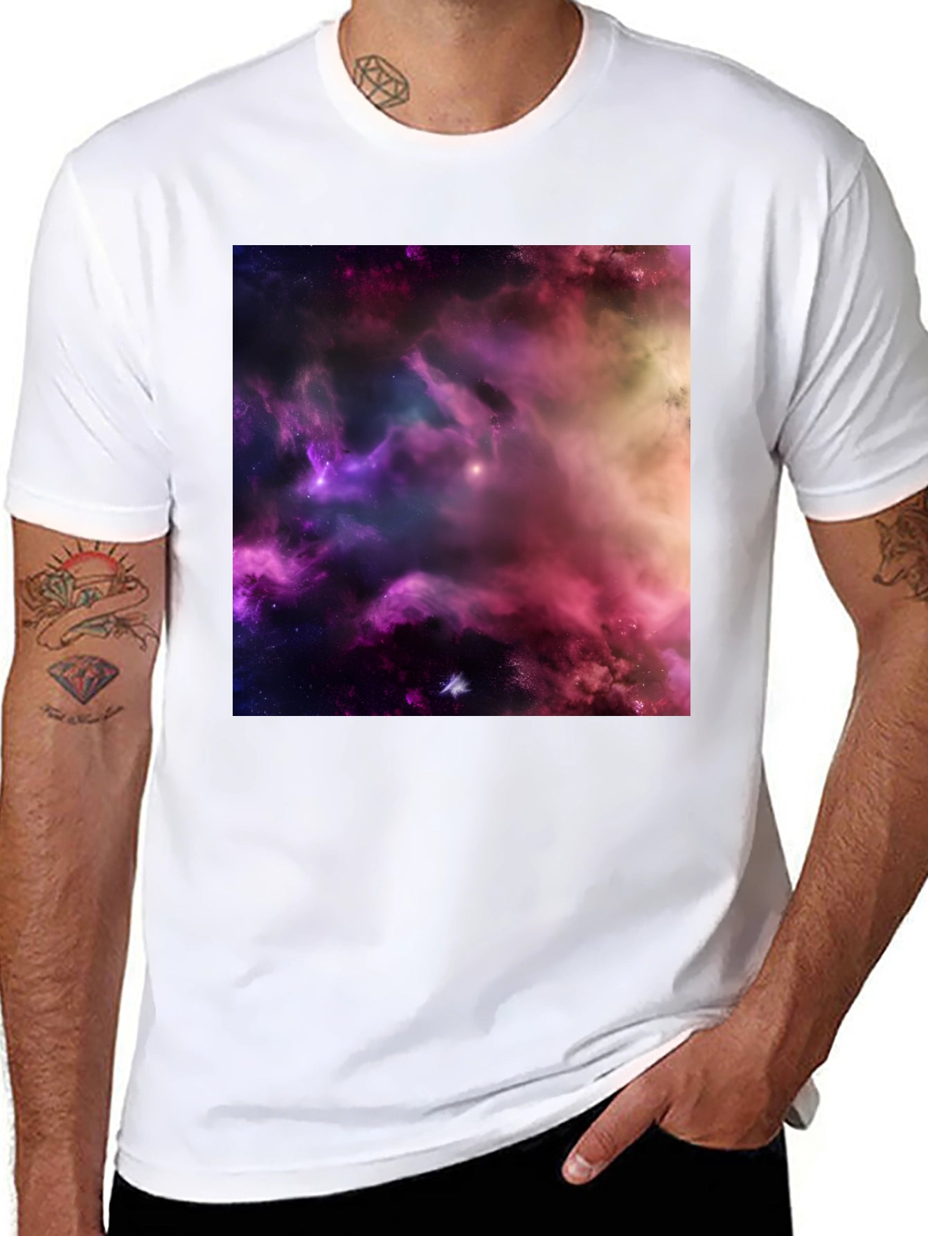 Cosmic Nebula Graphic Print Black T-Shirt