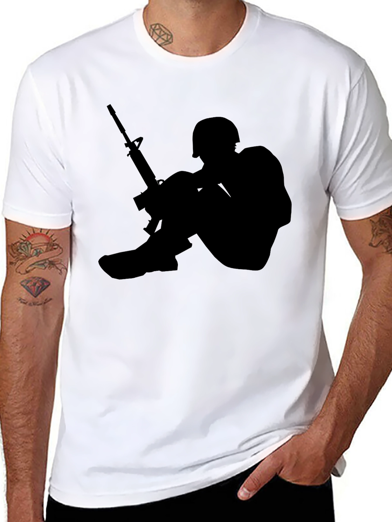 Soldier Silhouette Graphic Tee - Black Cotton Comfort