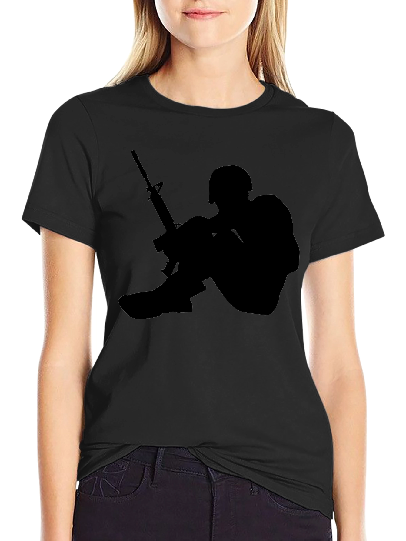Soldier Silhouette Graphic Tee - Black Cotton Comfort
