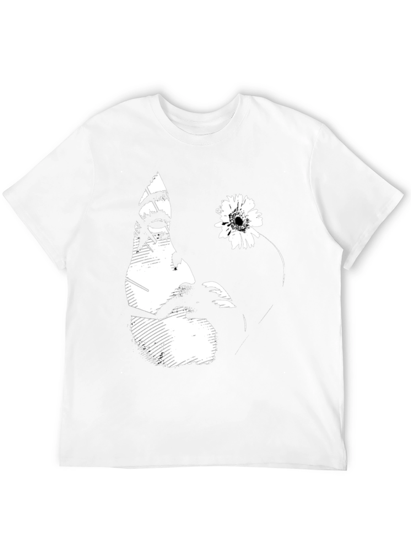 Black Graphic T-Shirt with Floral Face Design
