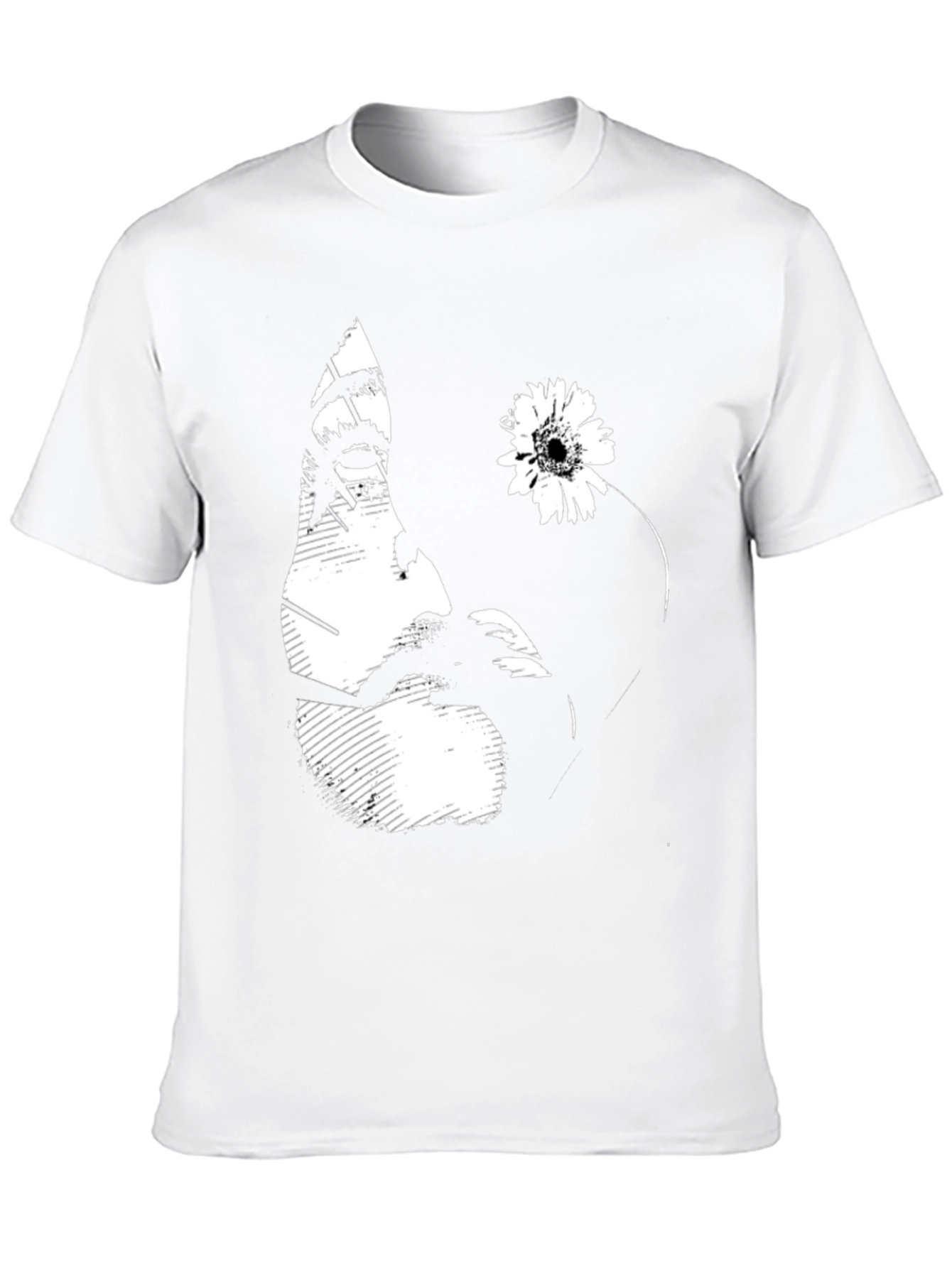 Black Graphic T-Shirt with Floral Face Design