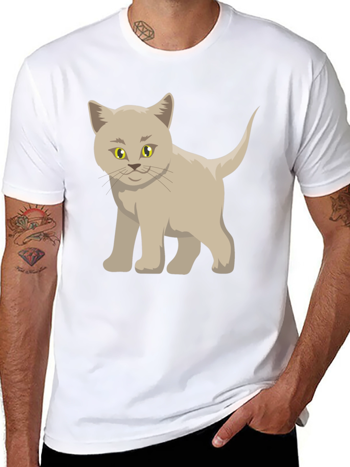 Cute Cartoon Cat Graphic Black T-Shirt