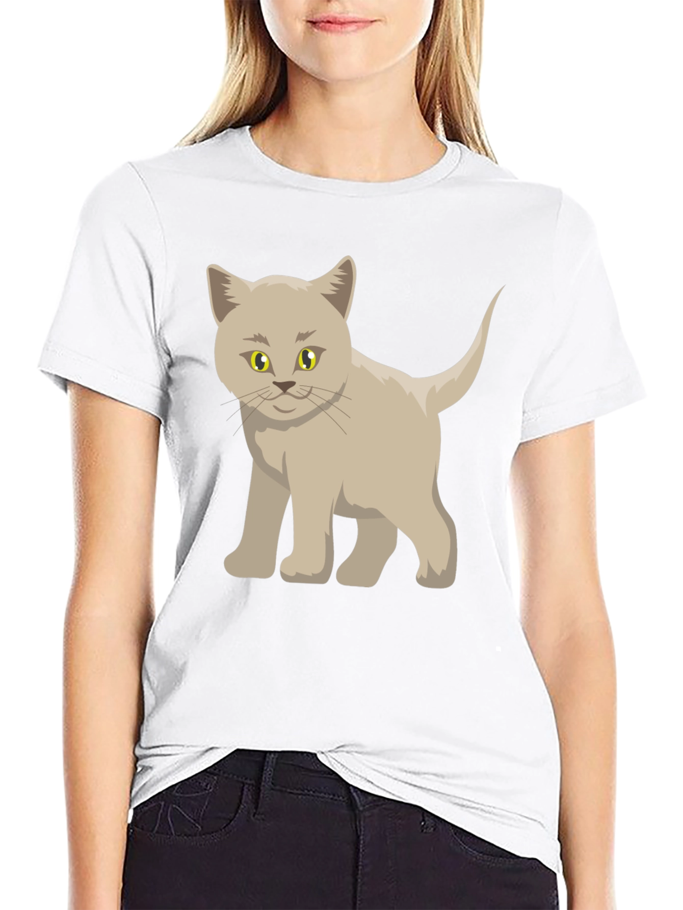 Cute Cartoon Cat Graphic Black T-Shirt