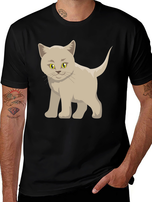 Cute Cartoon Cat Graphic Black T-Shirt