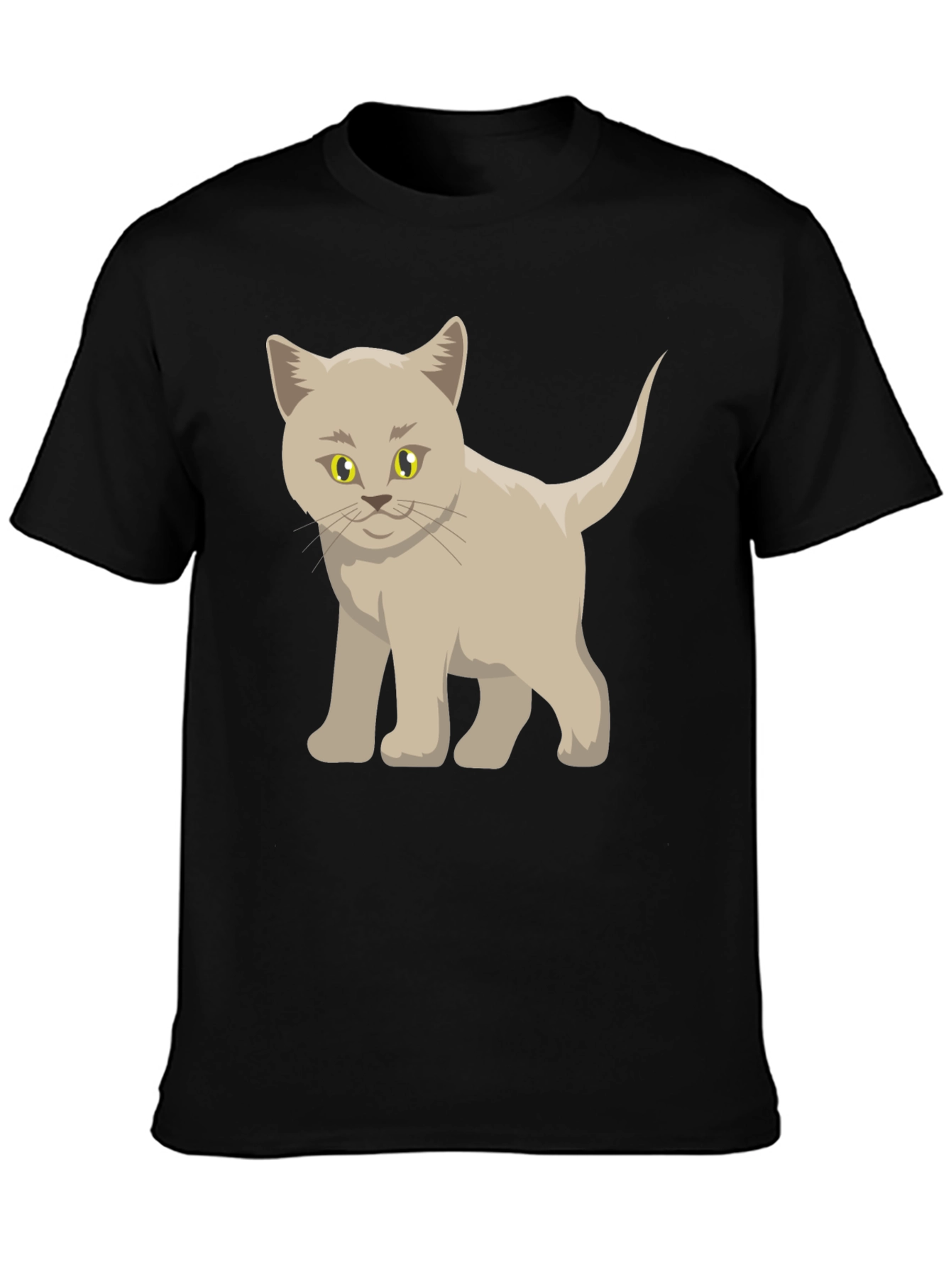 Cute Cartoon Cat Graphic Black T-Shirt