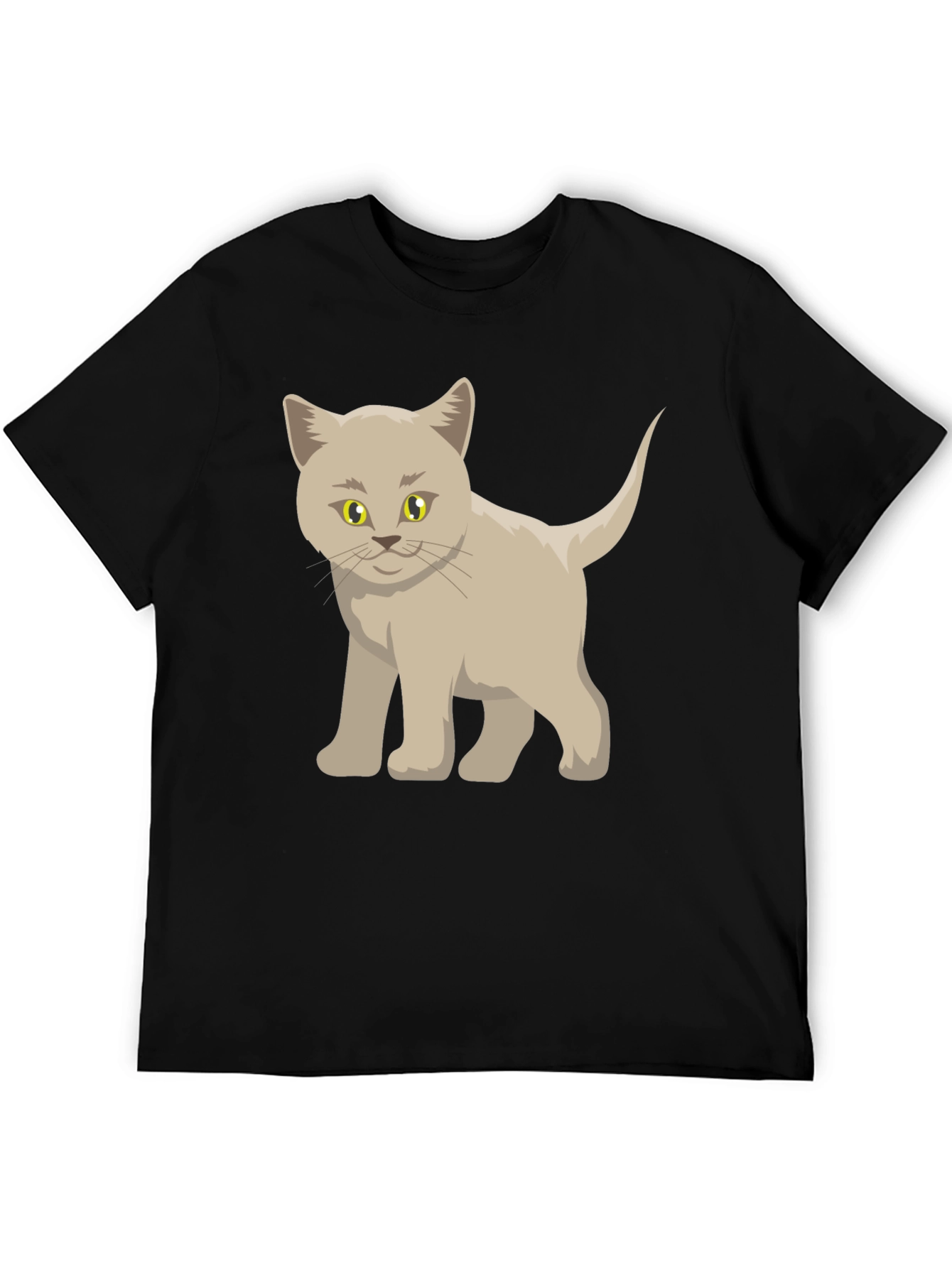Cute Cartoon Cat Graphic Black T-Shirt