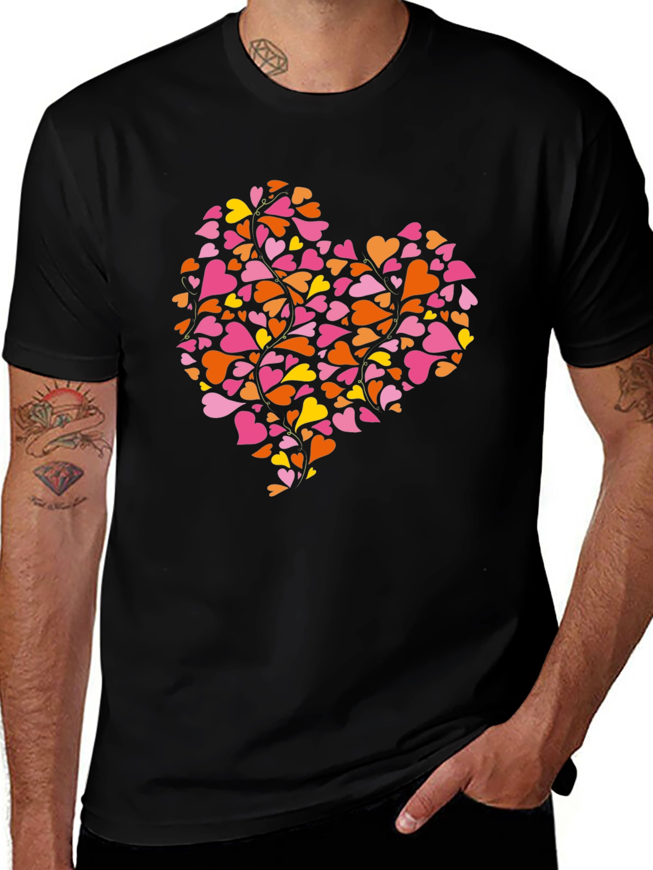 Heart of Hearts Black Crew Neck T-Shirt
