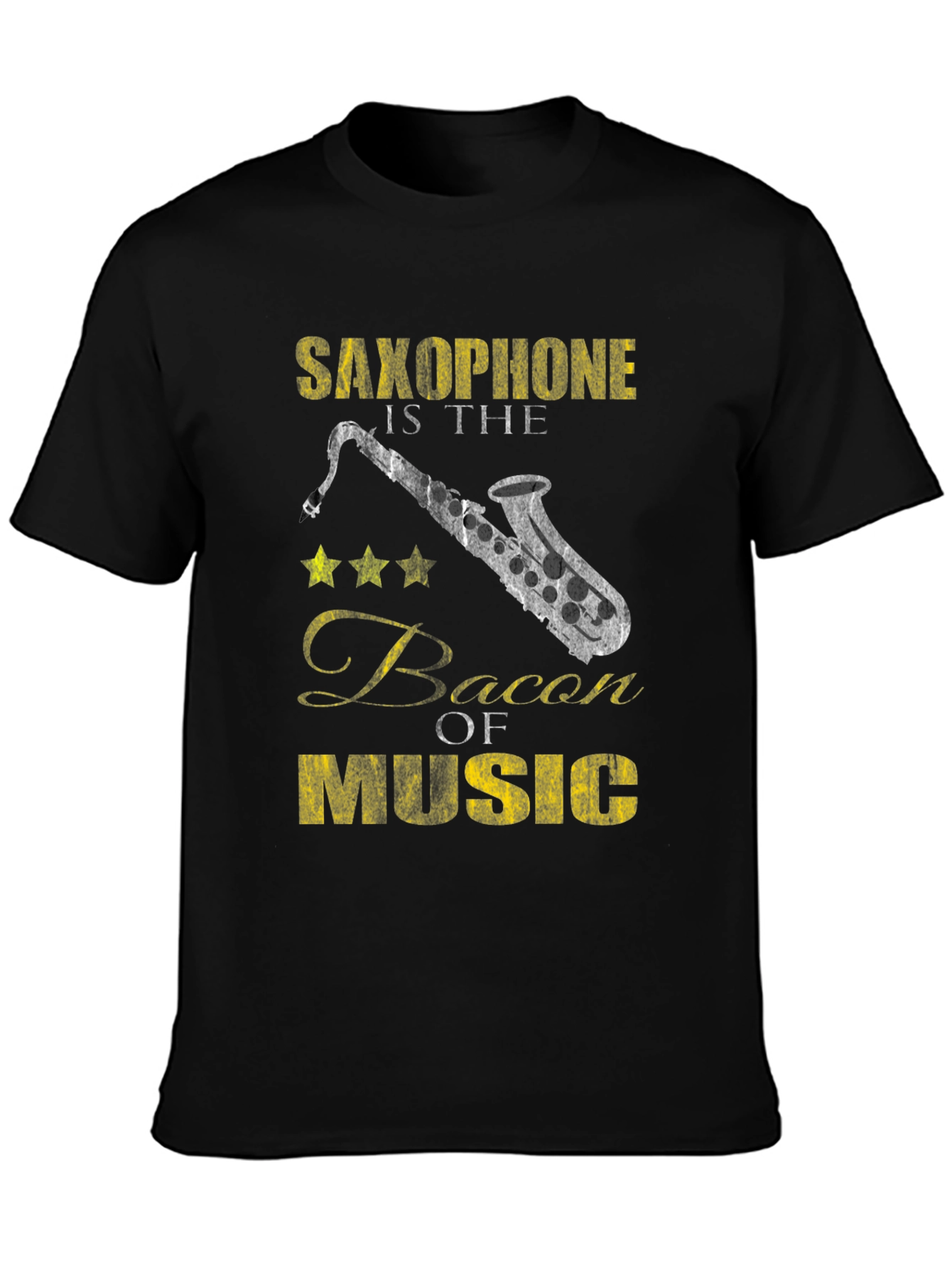 Saxophone Bacon of Music Black T-Shirt