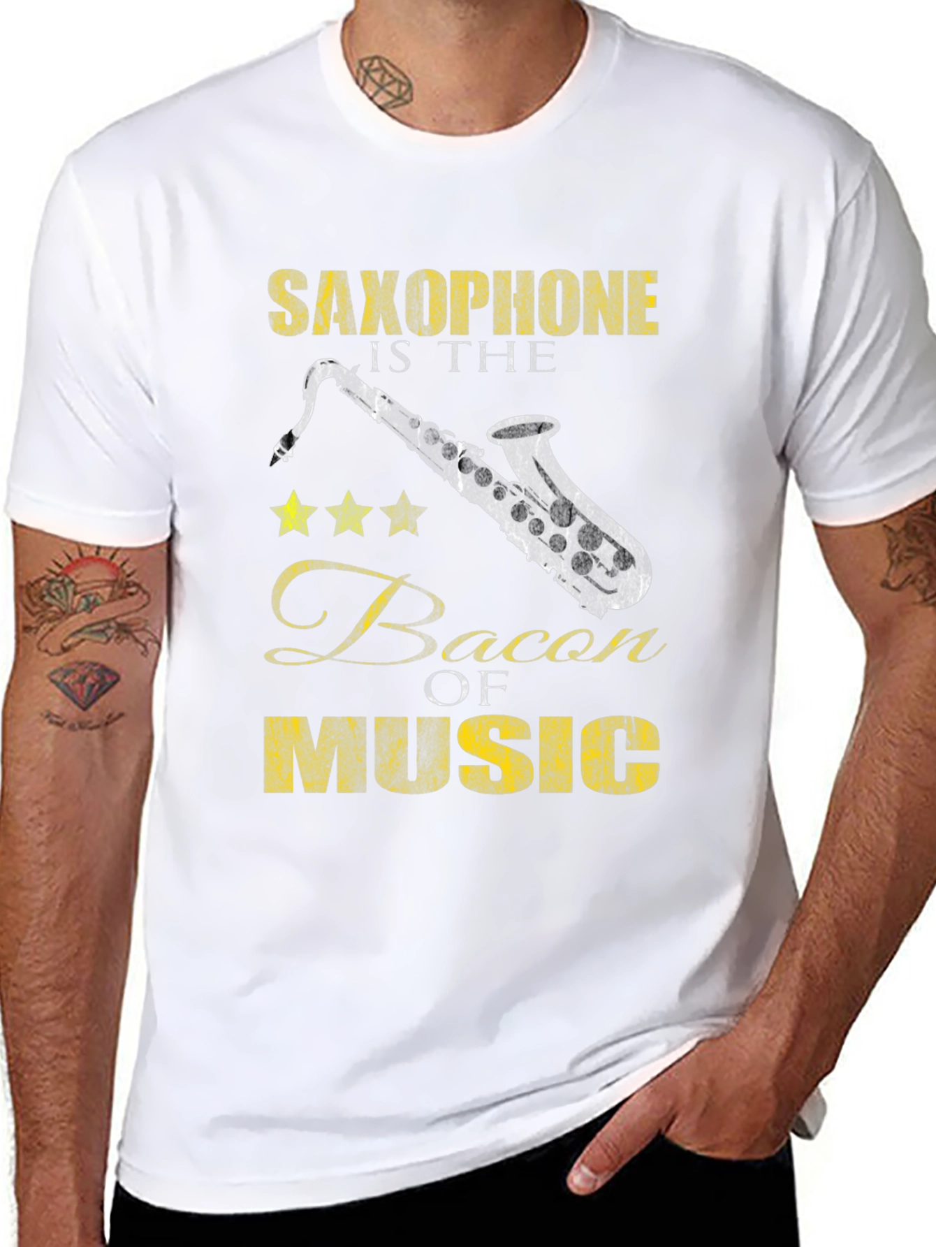 Saxophone Bacon of Music Black T-Shirt