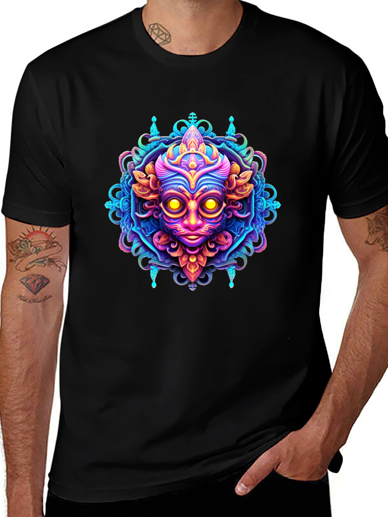Psychedelic Face Graphic Tee - Bold & Vibrant