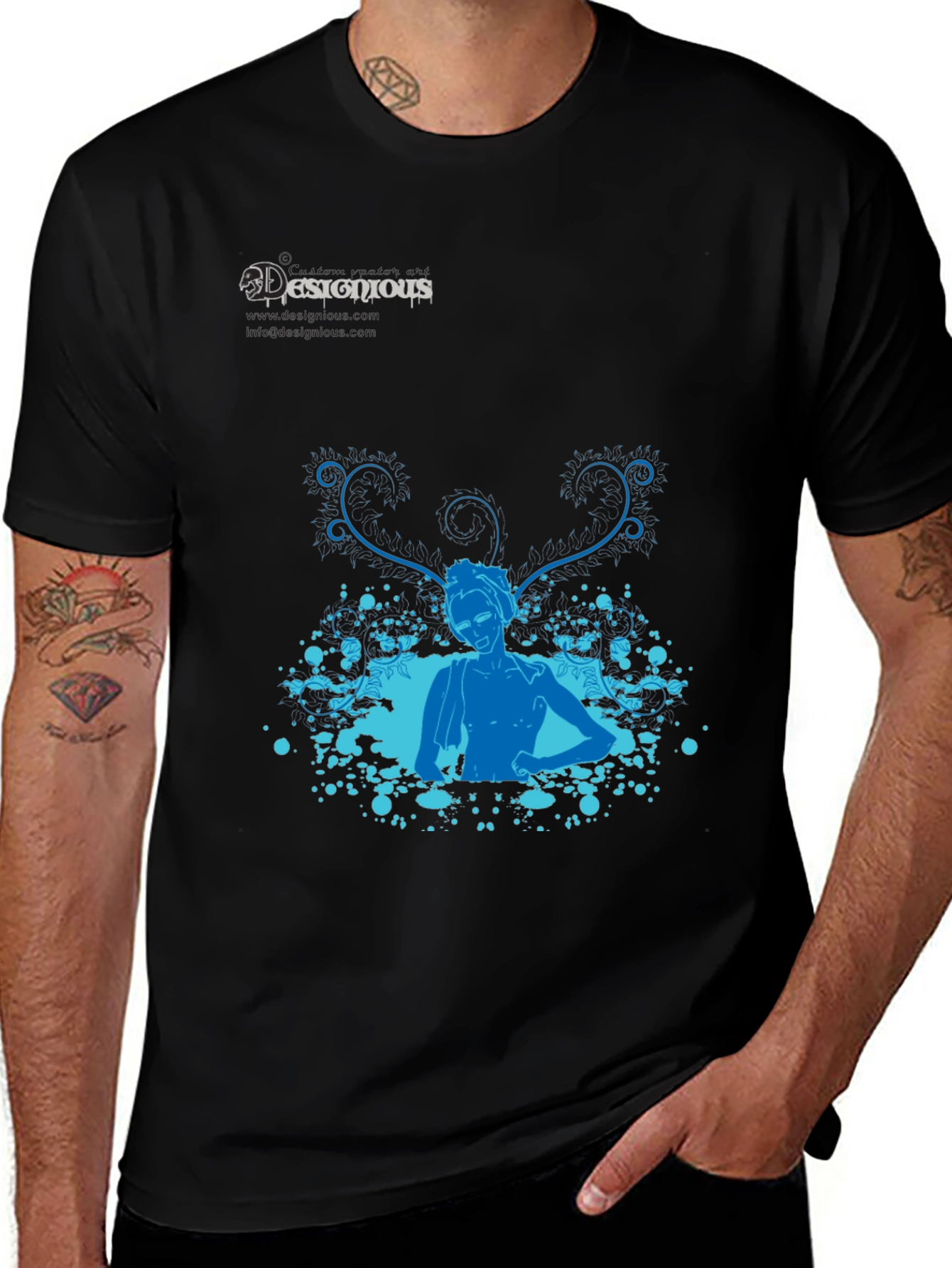 Stylish Black T-Shirt with Blue Design