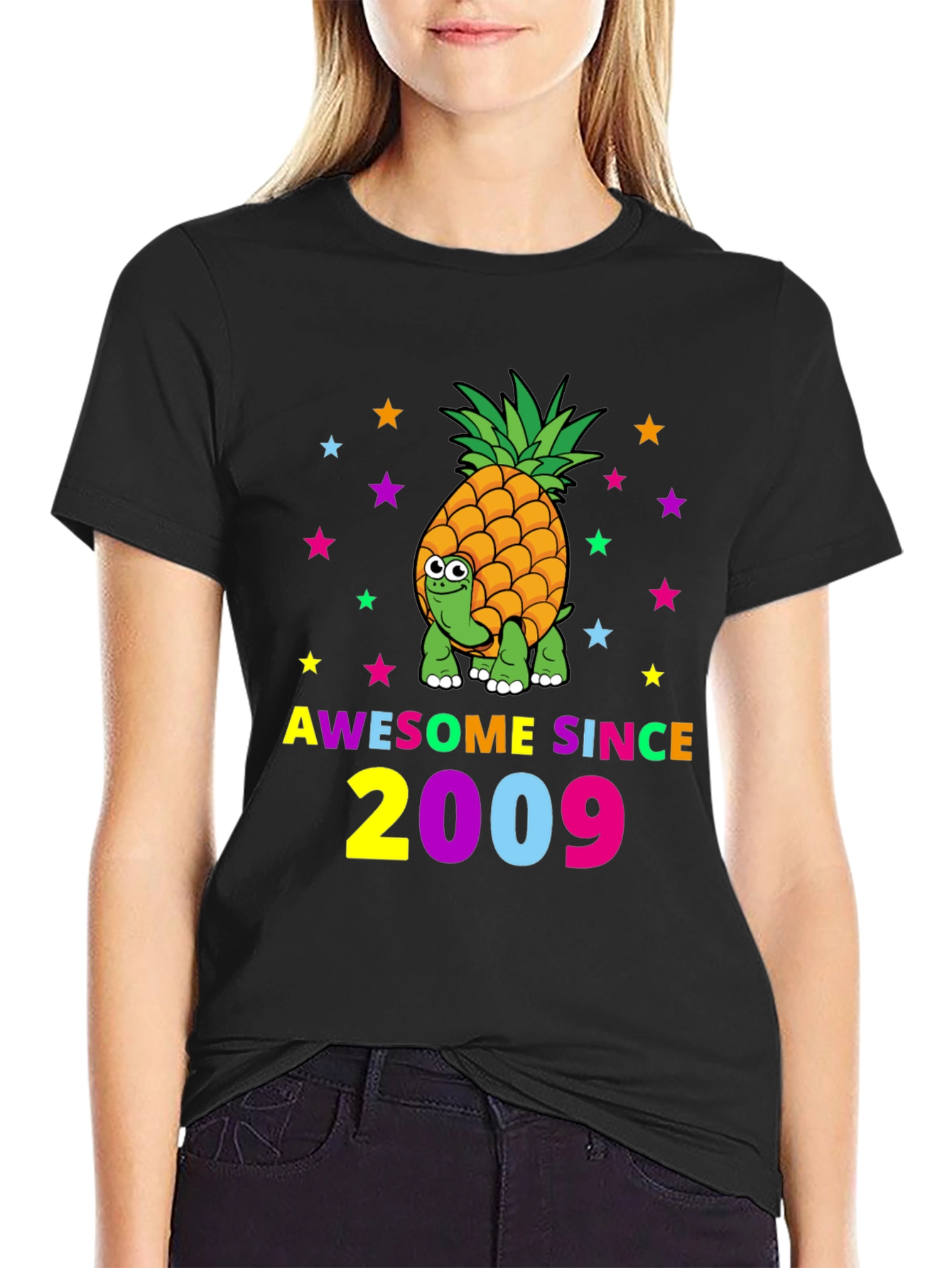 Awesome Since 2009 Pineapple Turtle Black Tee