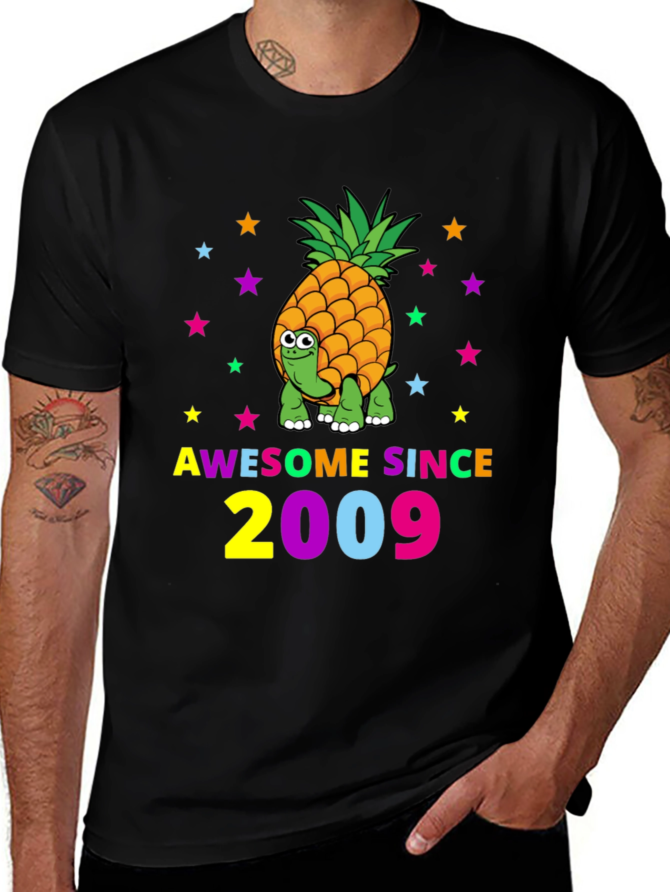 Awesome Since 2009 Pineapple Turtle Black Tee